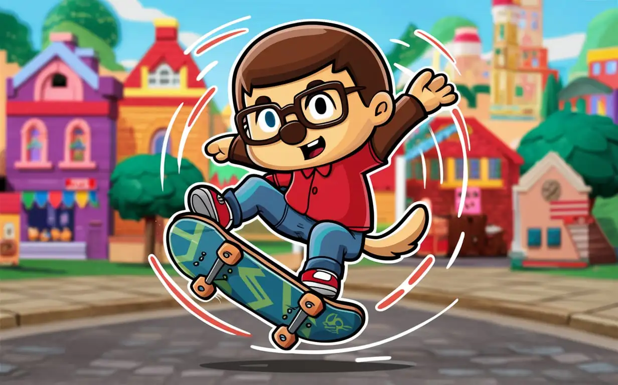 Tom-Nook-Performing-a-Kickflip-in-Urban-Skate-Park