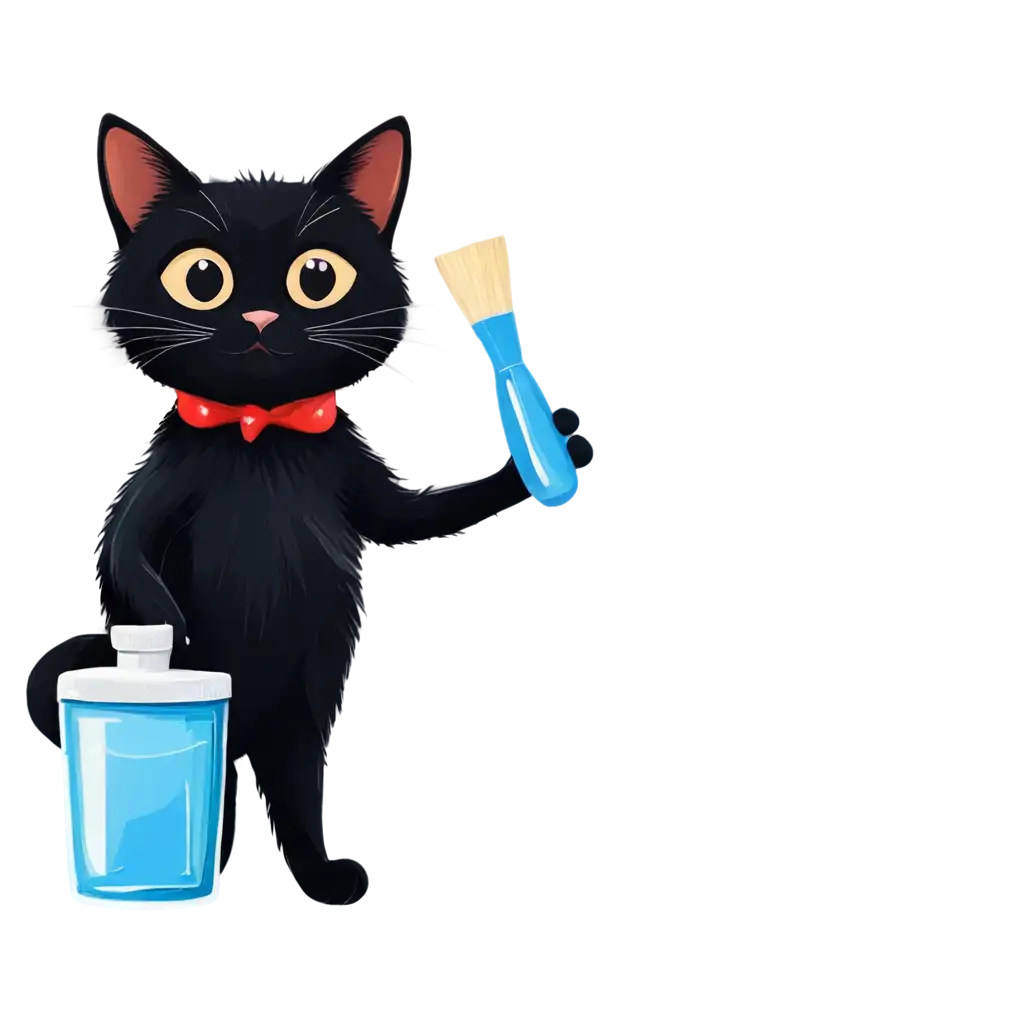 PNG-Image-Usage-GuideCute-Black-Cat-Dressed-as-a-Painter-with-Acrylic-Paint-Bottle-PNG-Format-with-Transparent-Background