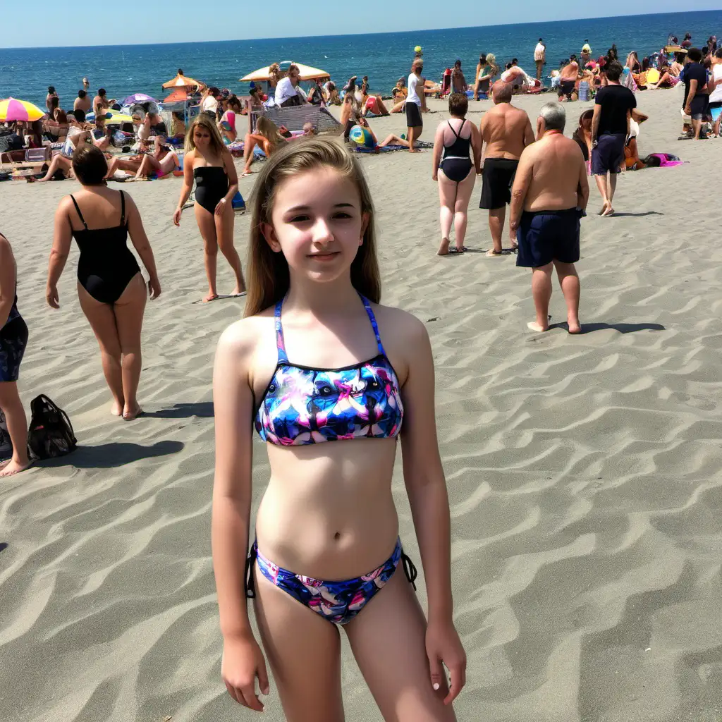 Teenage-Girl-in-TwoPiece-Swimsuit-at-Crowded-Beach