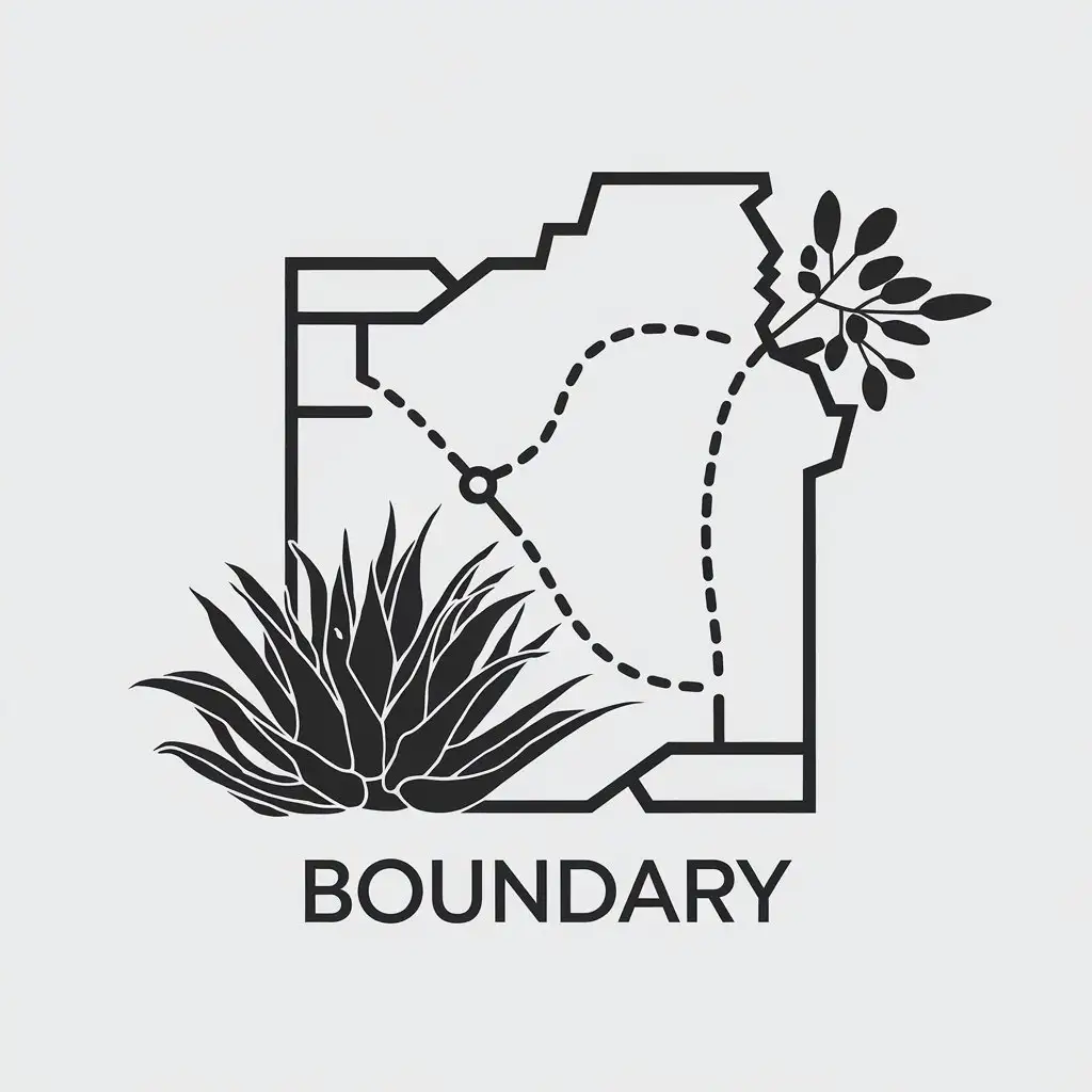 LOGO Design For BOUNDARY Minimalistic Vector Illustration with Century Plant and Map Motifs