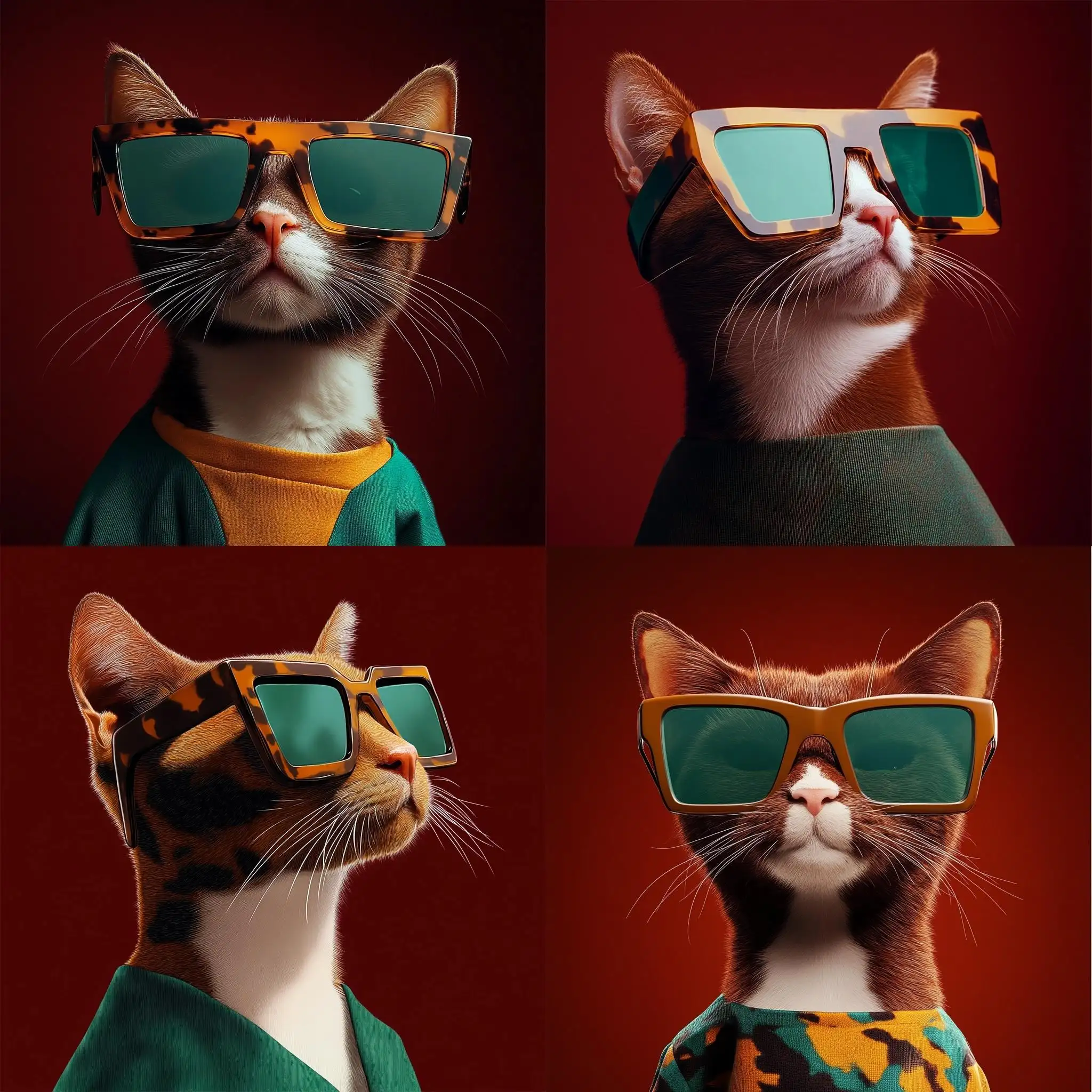 80sInspired-Red-Cat-in-Vintage-Glasses-on-a-Bold-Red-Background