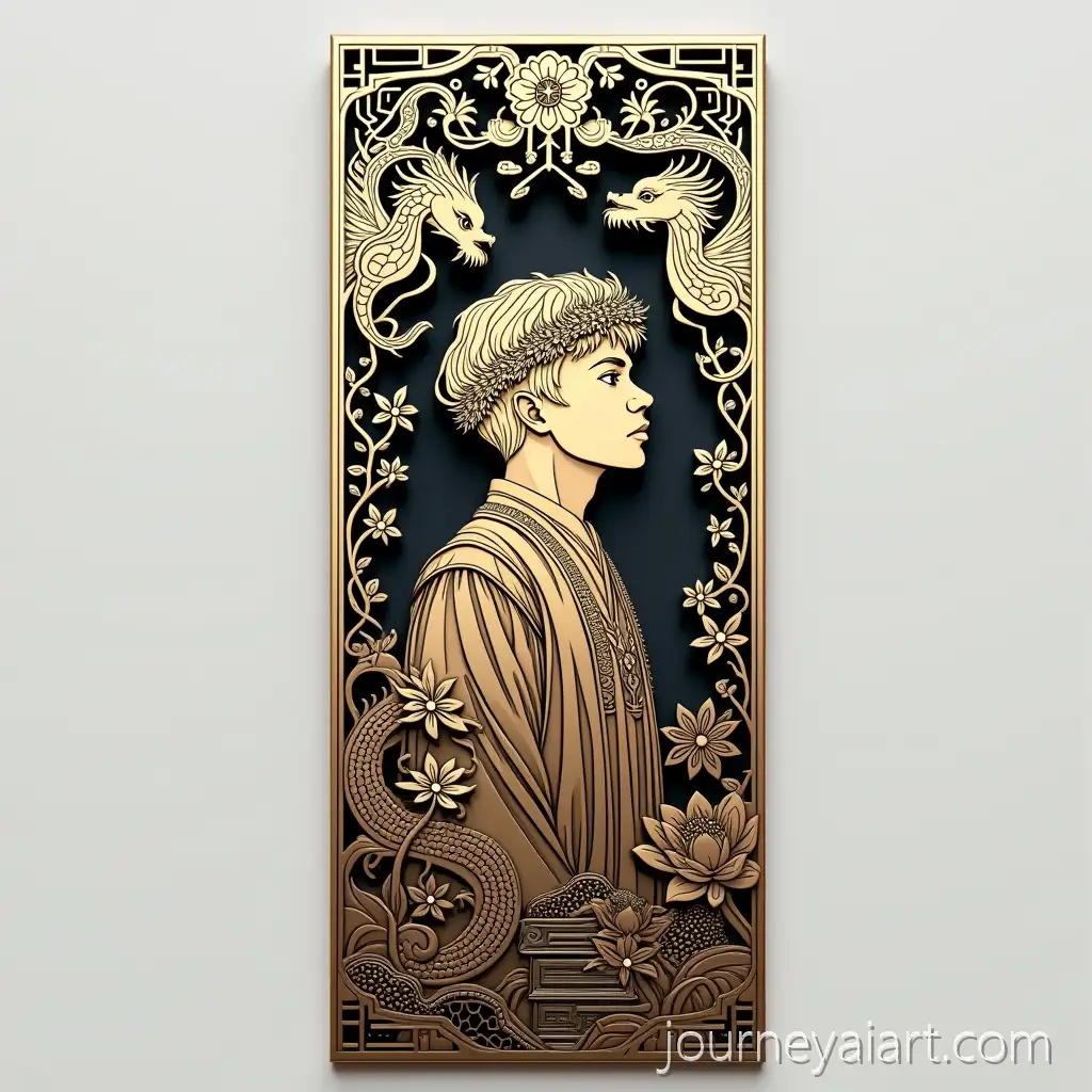 Elegant-Metal-Bookmark-with-Chinese-and-Korean-Cultural-Motifs-and-Modern-Technology-Elements