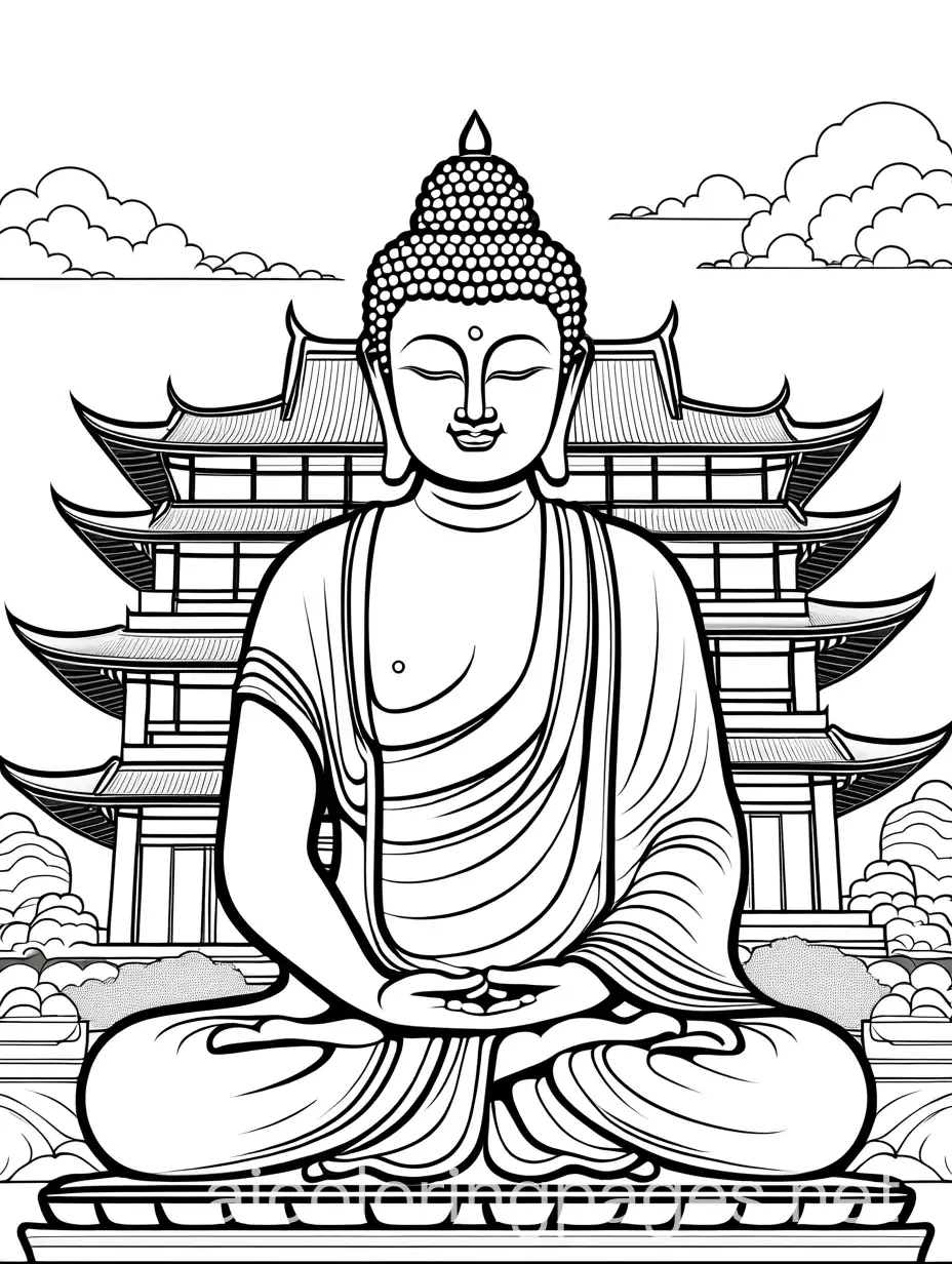 Buddha-Surrounded-by-Tranquil-Temple-Landscape-for-Kids-Coloring-Page