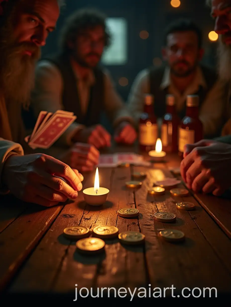 CloseUp-of-Playing-Cards-with-Crewmates-Below-Deck-in-Candlelight