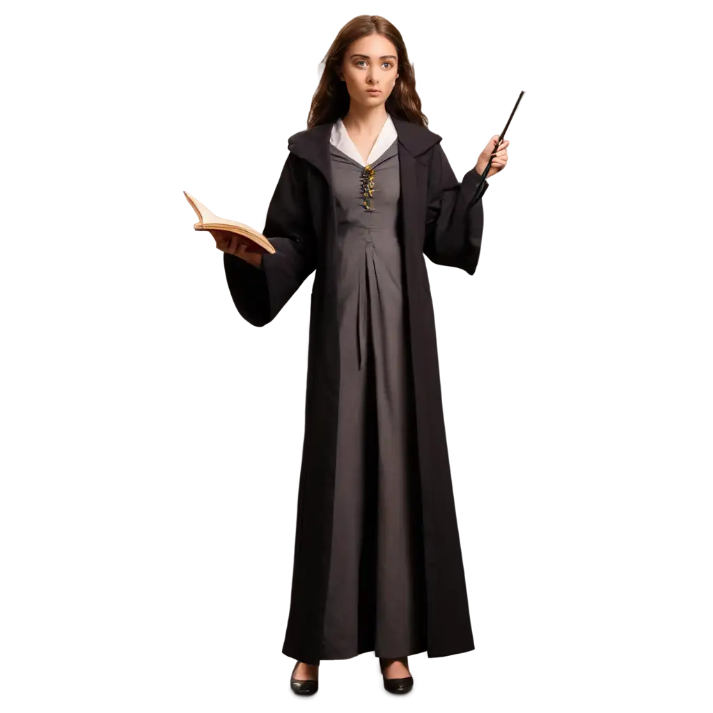 Harry-Potter-Inspired-Animation-PNG-of-a-Woman-Holding-Magic-Wand-and-Open-Book