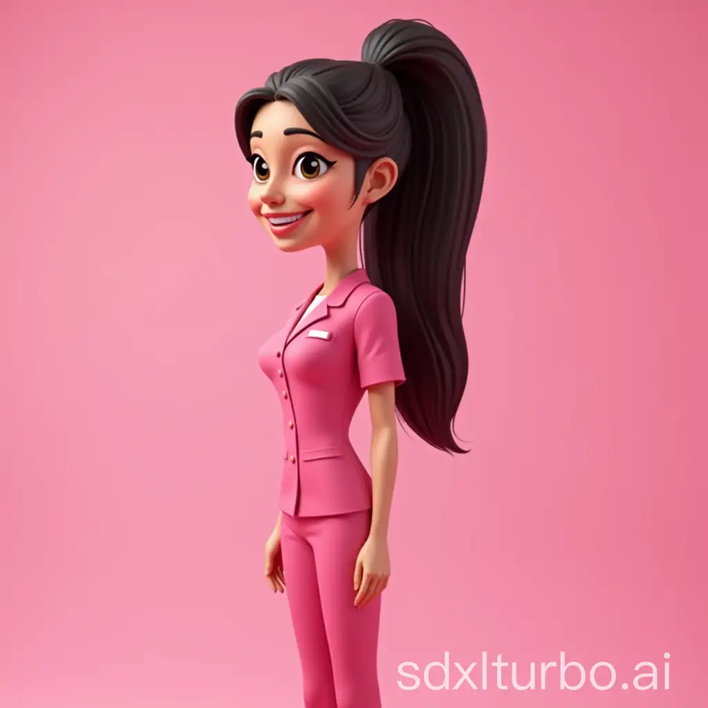 Realistic-Cartoon-Character-Design-Slim-Woman-with-Long-Ponytail-in-Pink-Uniform