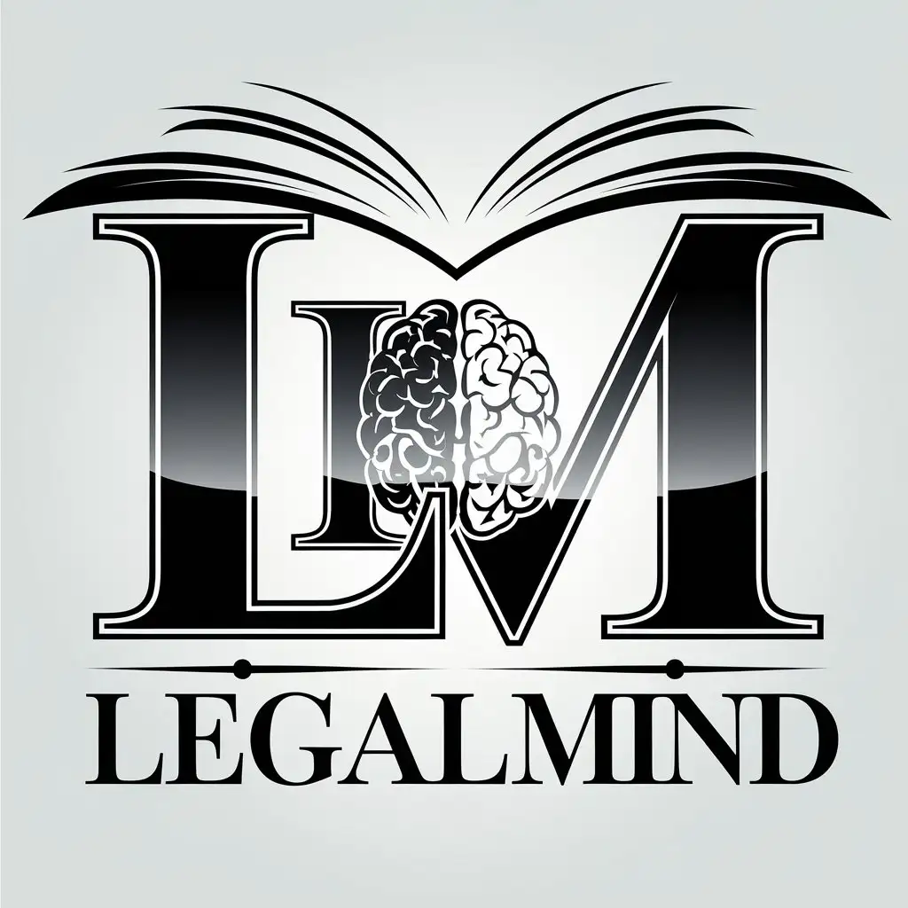 LOGO Design for LegalMind Mirrored L and M with Open Book and Brain Theme