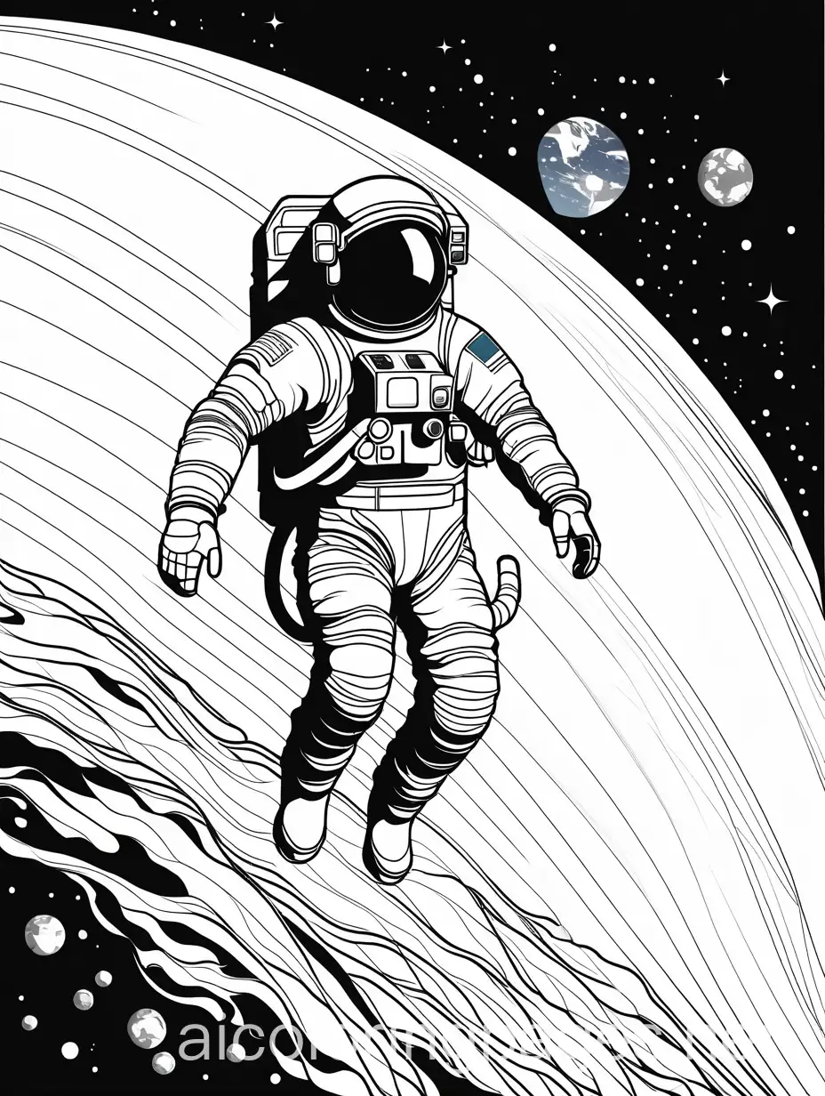 Astronaut-Floating-in-Space-with-Earth-Background-Black-and-White-Coloring-Page