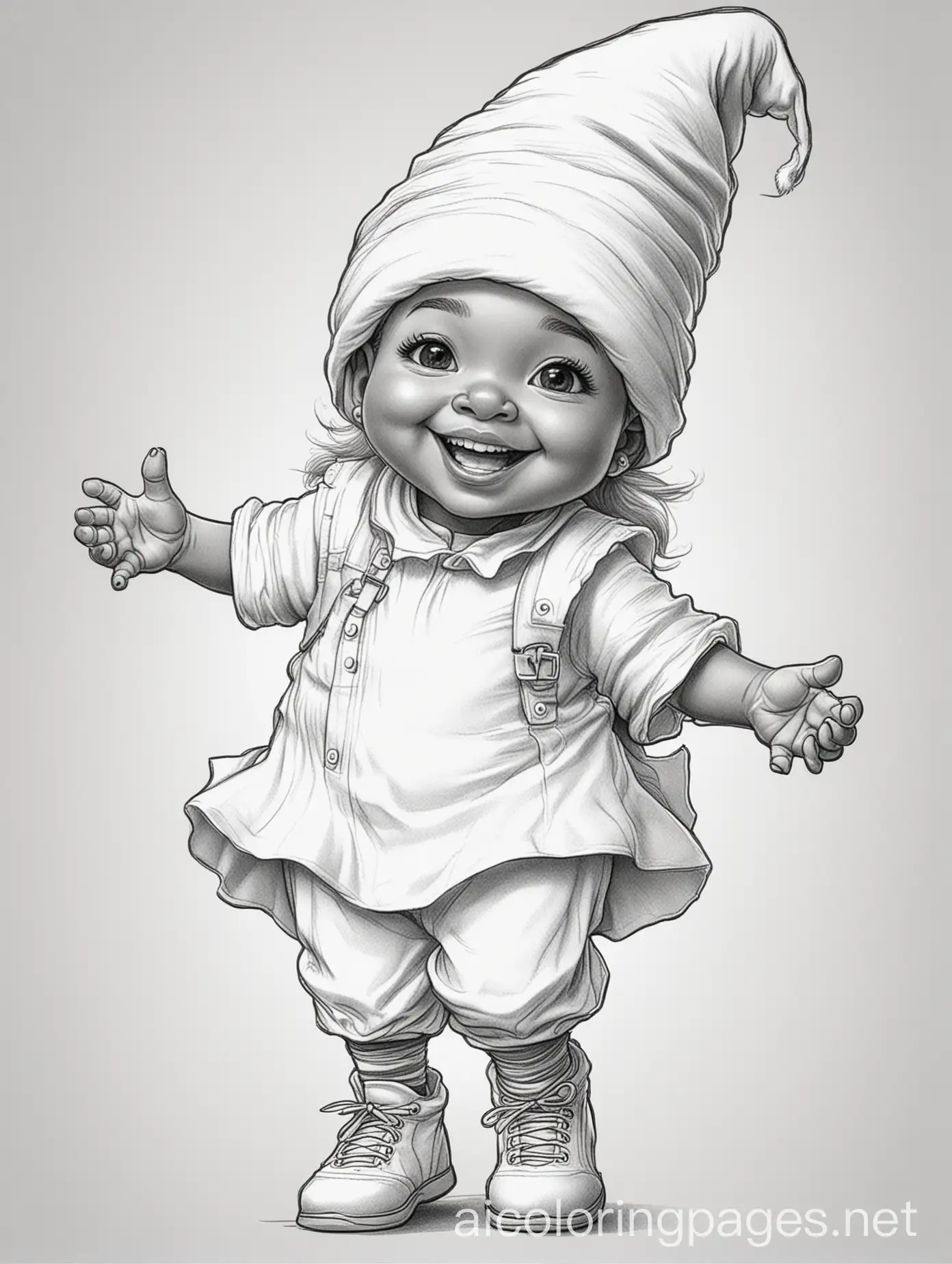 Cute-African-American-Gnome-Dancing-Coloring-Page