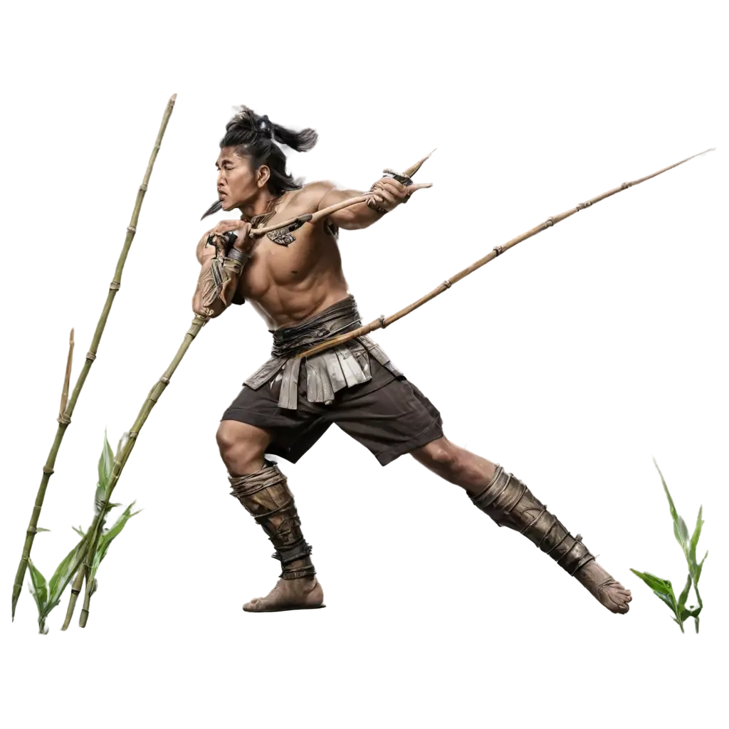 Dynamic-PNG-Image-of-a-Warrior-Battling-with-Sharp-Bamboo-Enhancing-Visual-Impact