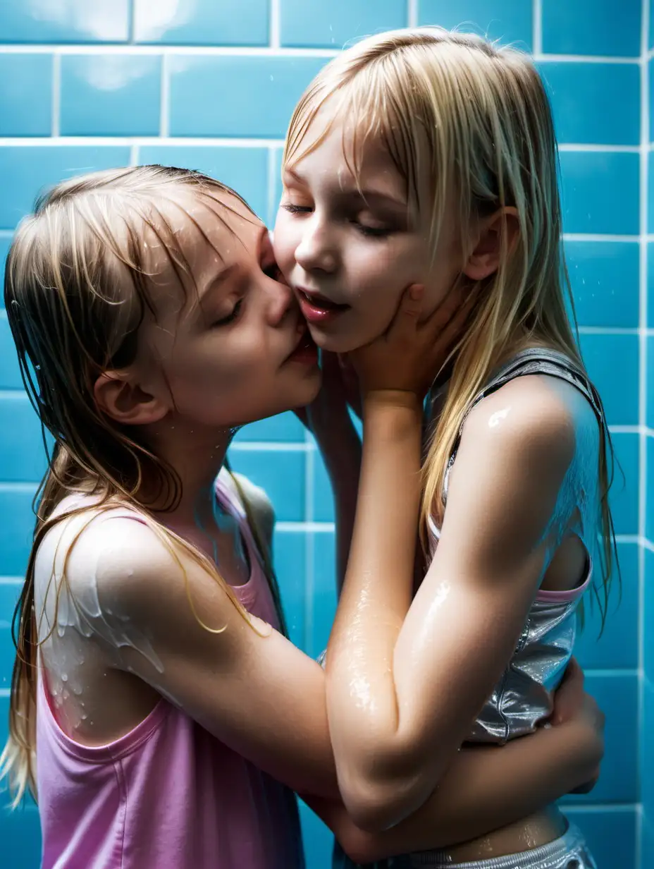 Three-Adorable-Young-Girls-Hugging-and-Kissing-in-Middle-School-Gym-Shower