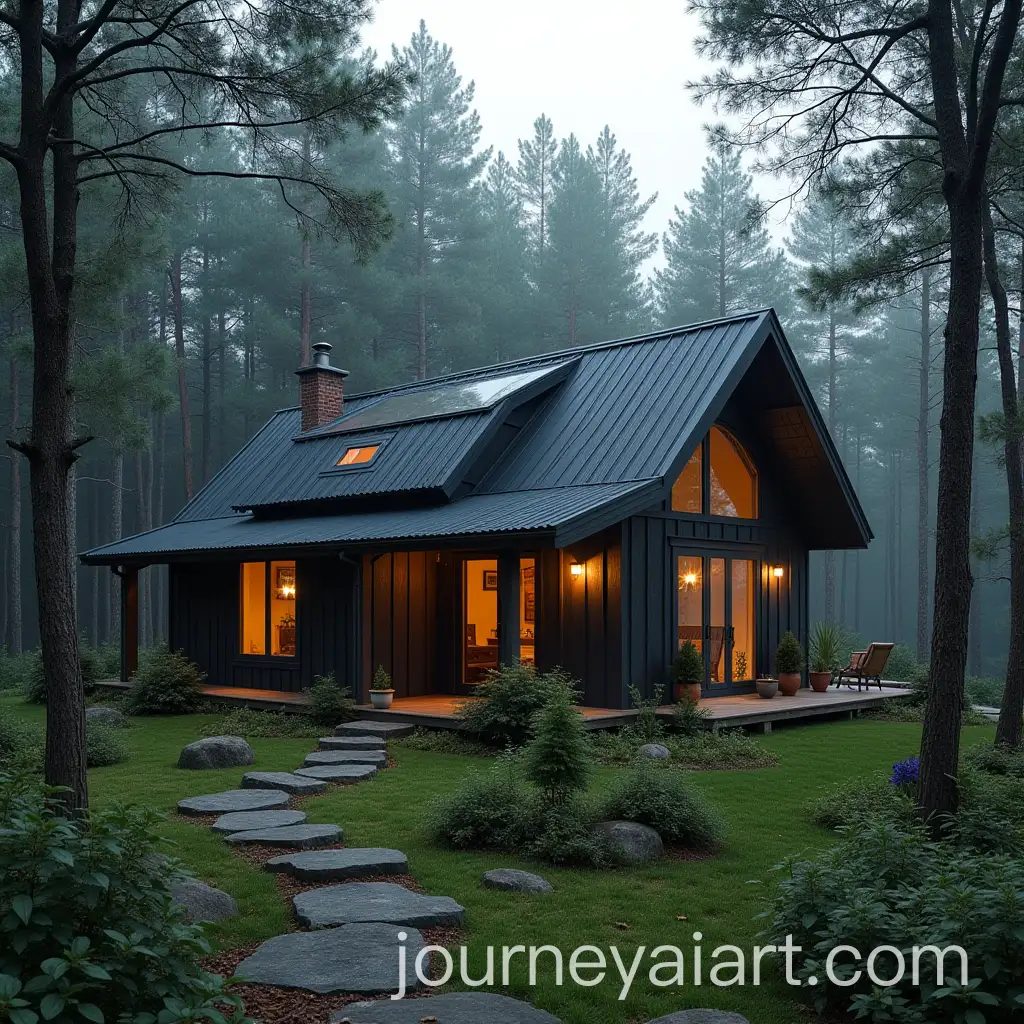CottageStyle-OneStory-Black-House-in-a-Vast-Forest