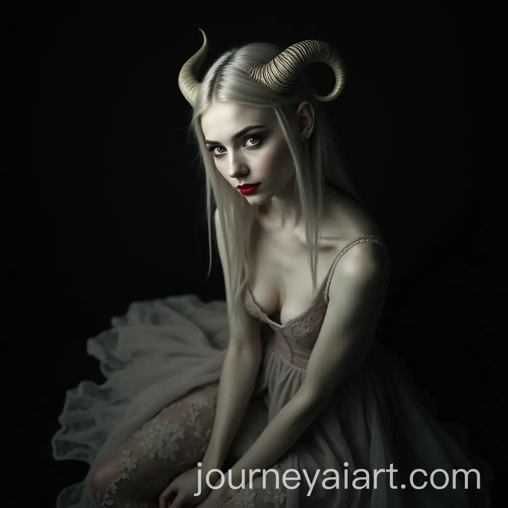 Majestic-Blonde-Demoness-in-Elegant-BlackandWhite-Portrait