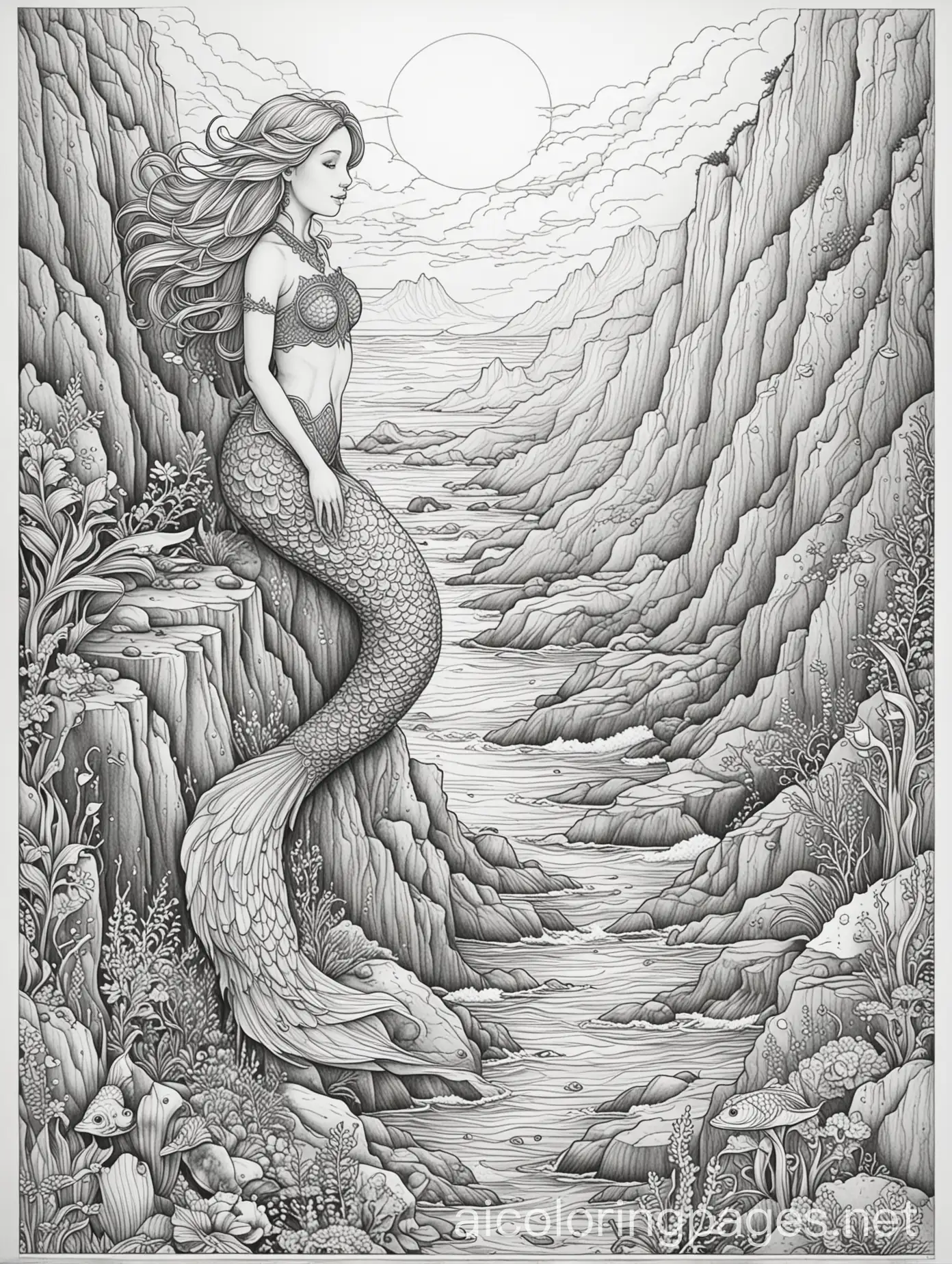 Mermaid-Tail-and-Roc-Fantasy-Line-Art-Coloring-Page