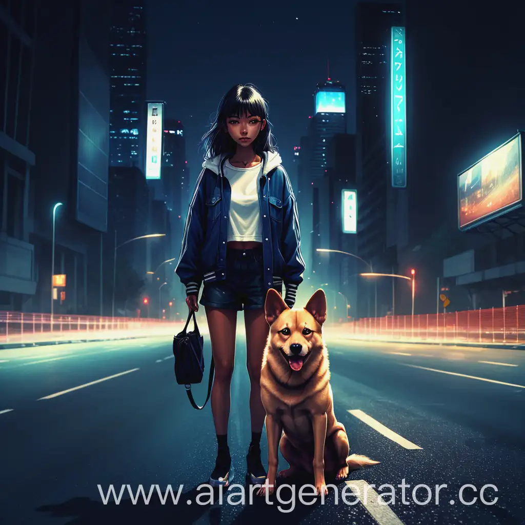 City-Night-Scene-with-Dog-and-Girl