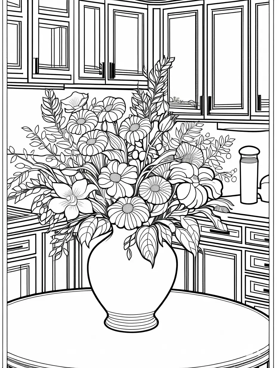 Kitchen-Table-with-FlowerFilled-Vase-Coloring-Page