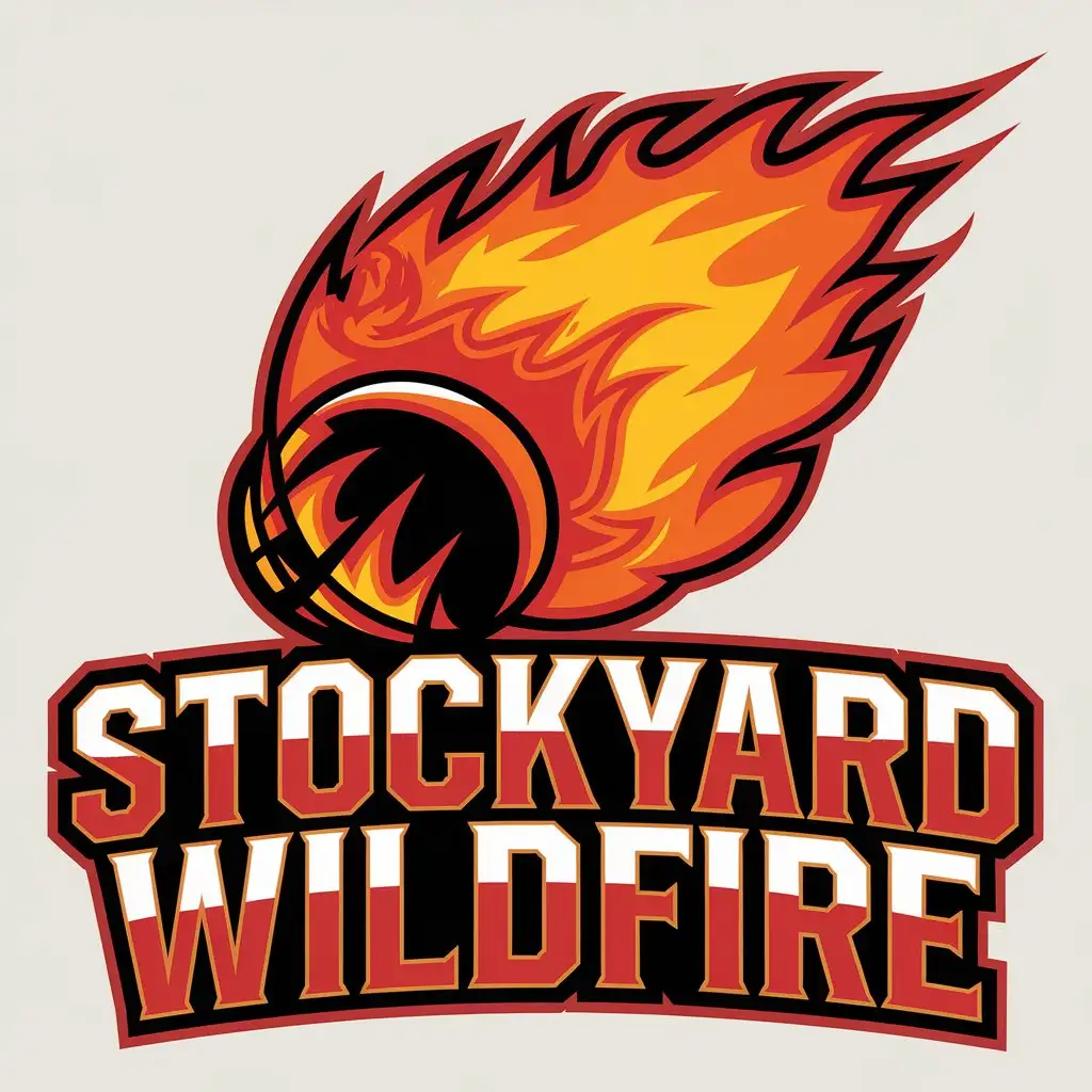 LOGO Design for STOCKYARD WILDFIRE Fireball Symbol with Bold Typography on Clear Background