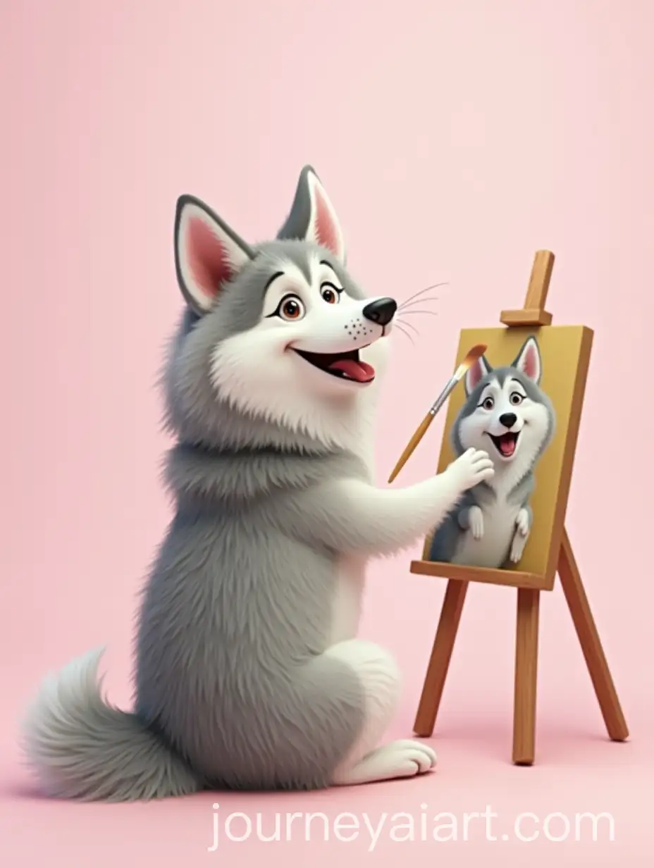 Fluffy-Husky-Painting-SelfPortrait-with-Playful-Charm