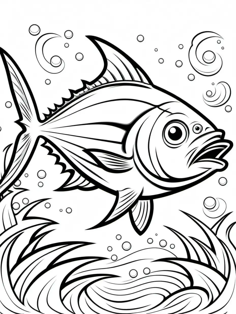 Cartoon Style Tuna Coloring Page for Kids