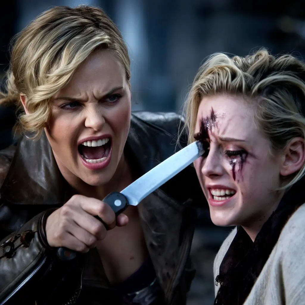 Charlize-Theron-with-Angry-Expression-Attacking-Kristen-Stewart-in-Cinematic-Photo