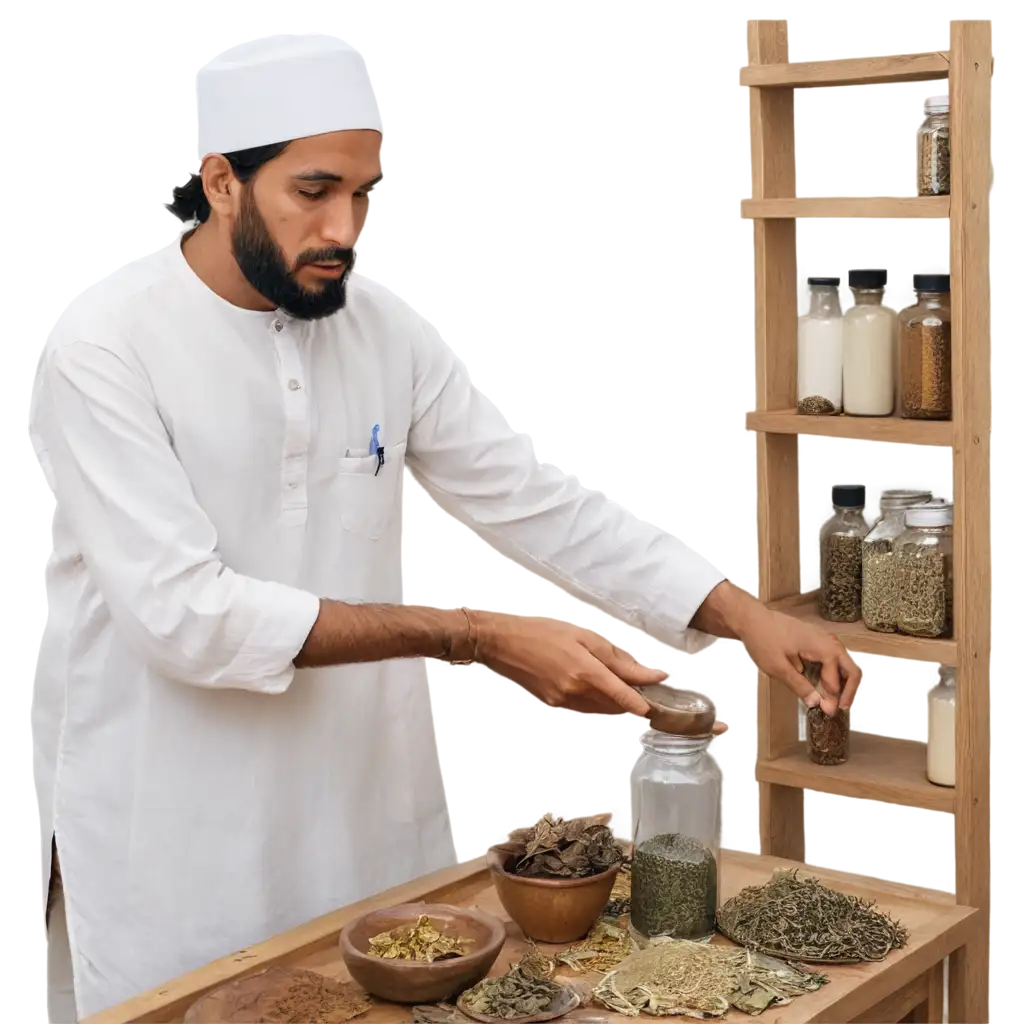 Realistic-PNG-Image-of-Pakistani-Herbalist-Hakeem-in-Traditional-Clinic-with-Natural-Remedies-and-Healing-Atmosphere