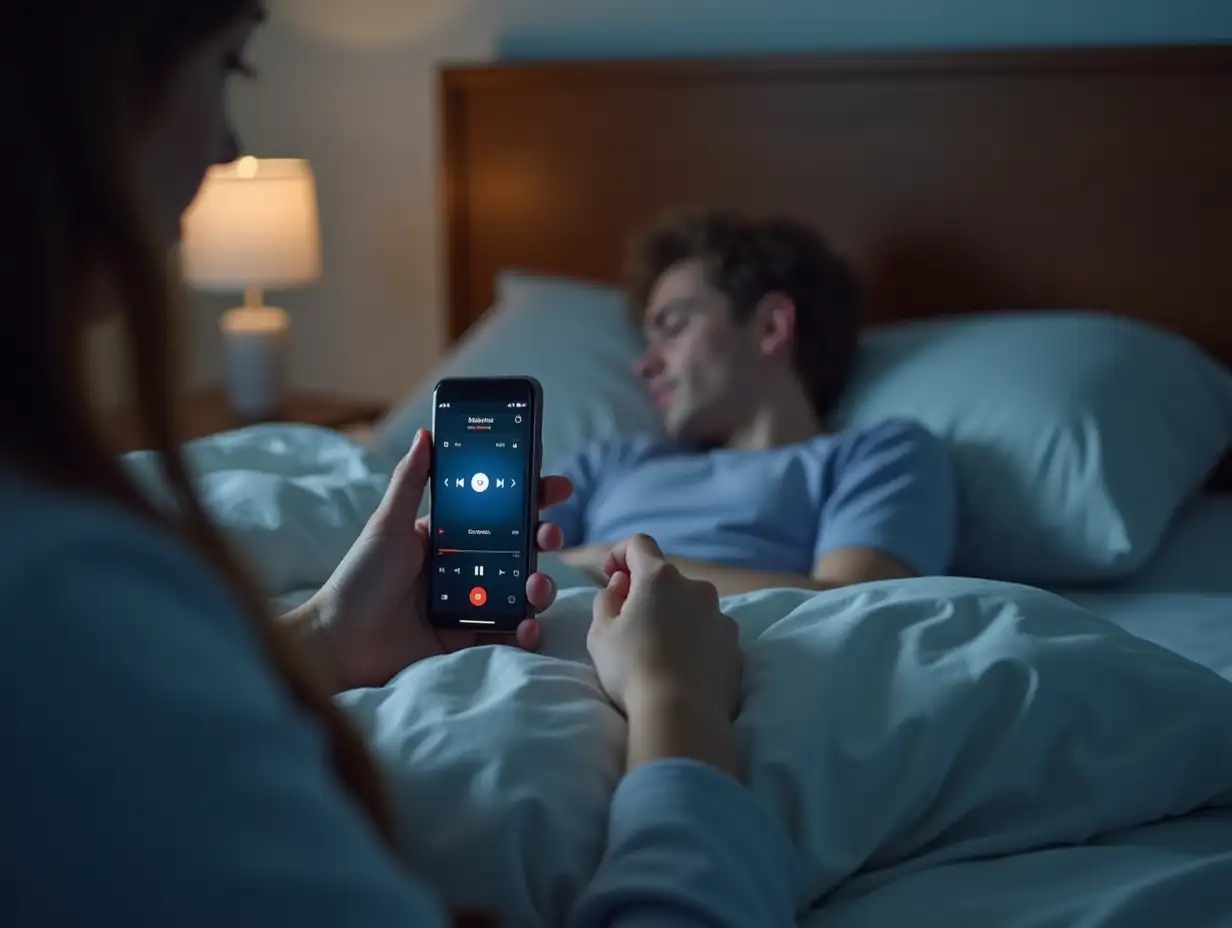 Parent-Playing-Calming-Audio-for-Teenager-at-Bedtime