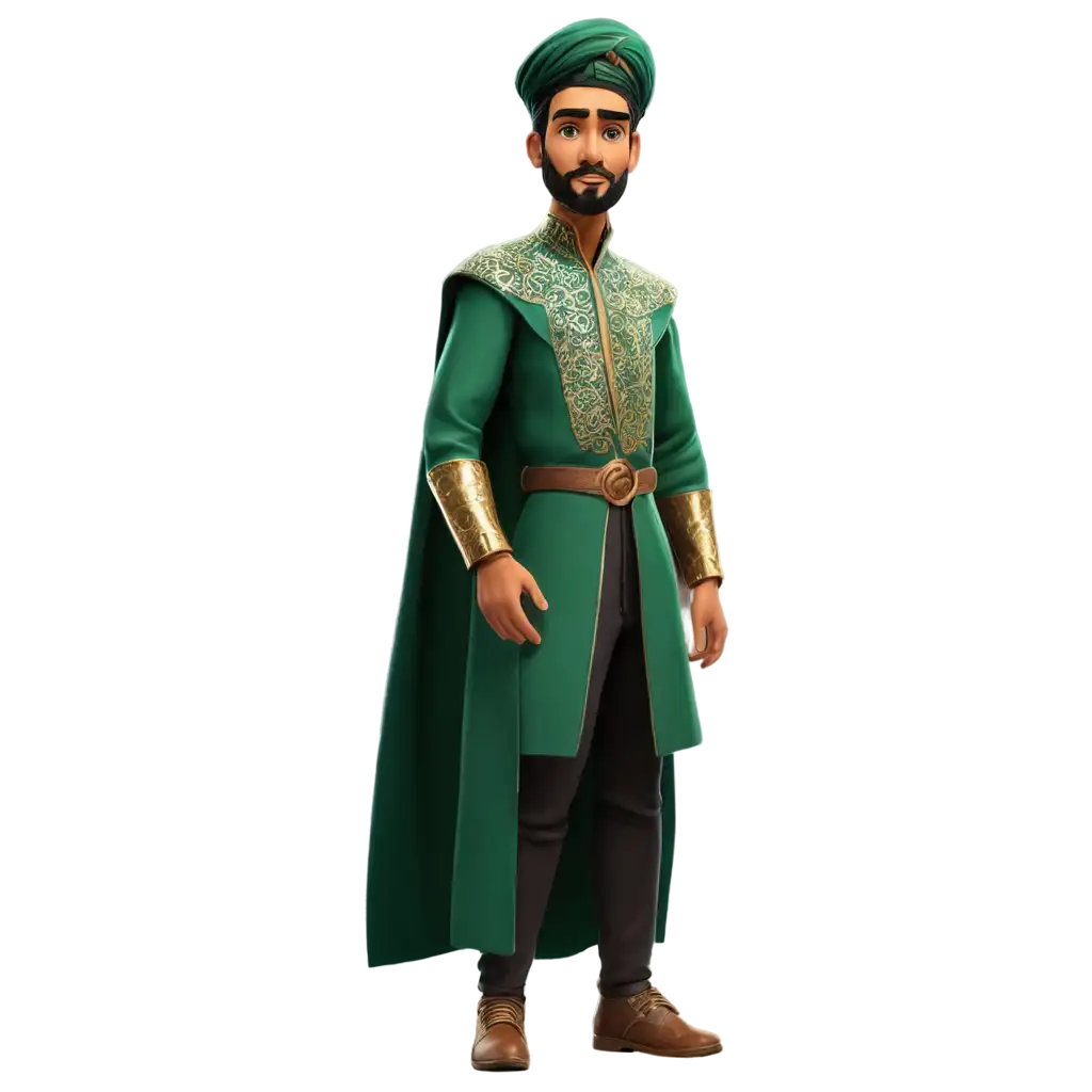 Noble-Prince-in-Deep-Green-Royal-Tunic-3D-Pixar-Style-PNG-Image-for-Fantasy-Art