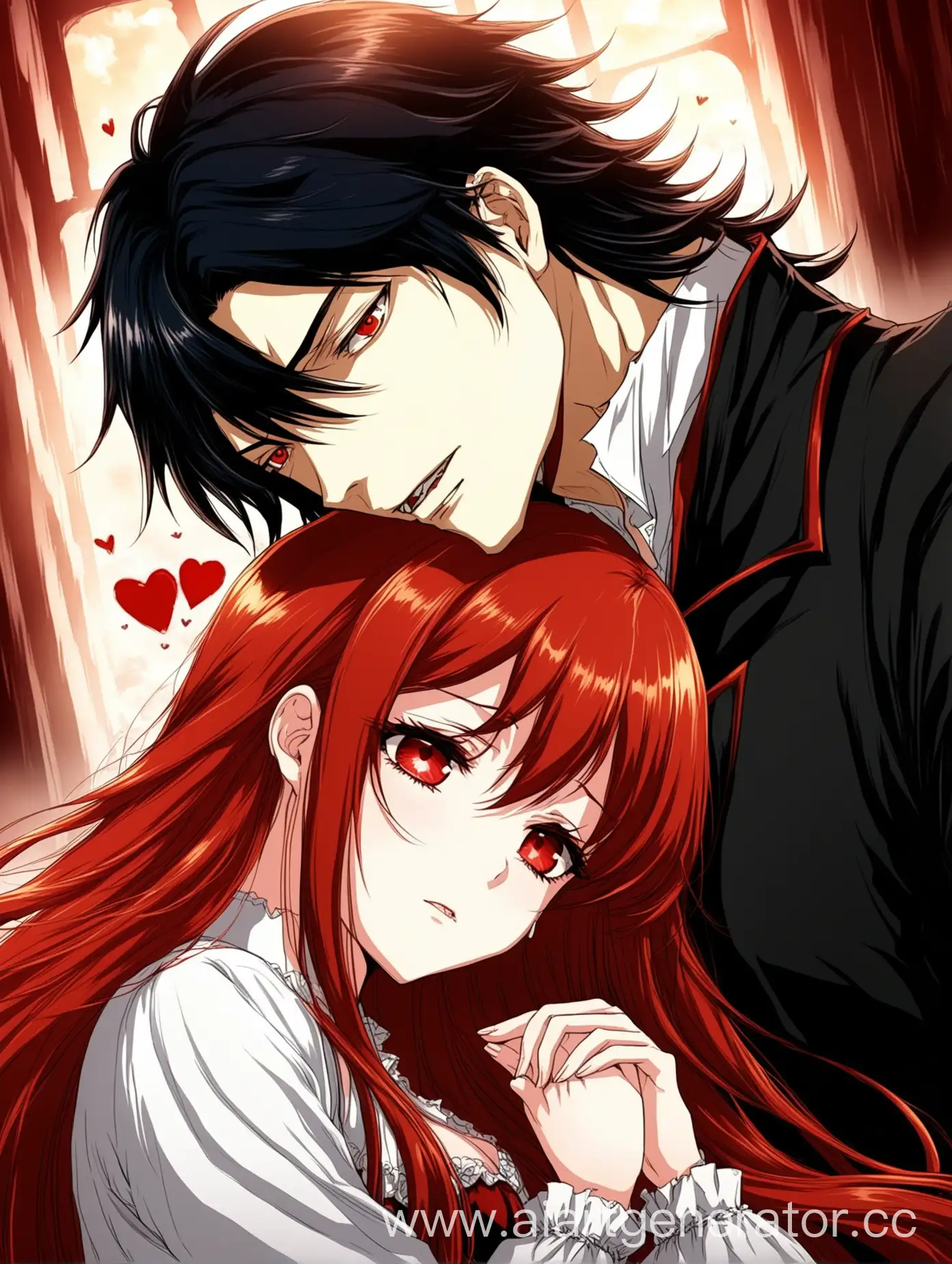 Romantic-LongHaired-Vampire-Man-and-RedHaired-Girl-Embrace