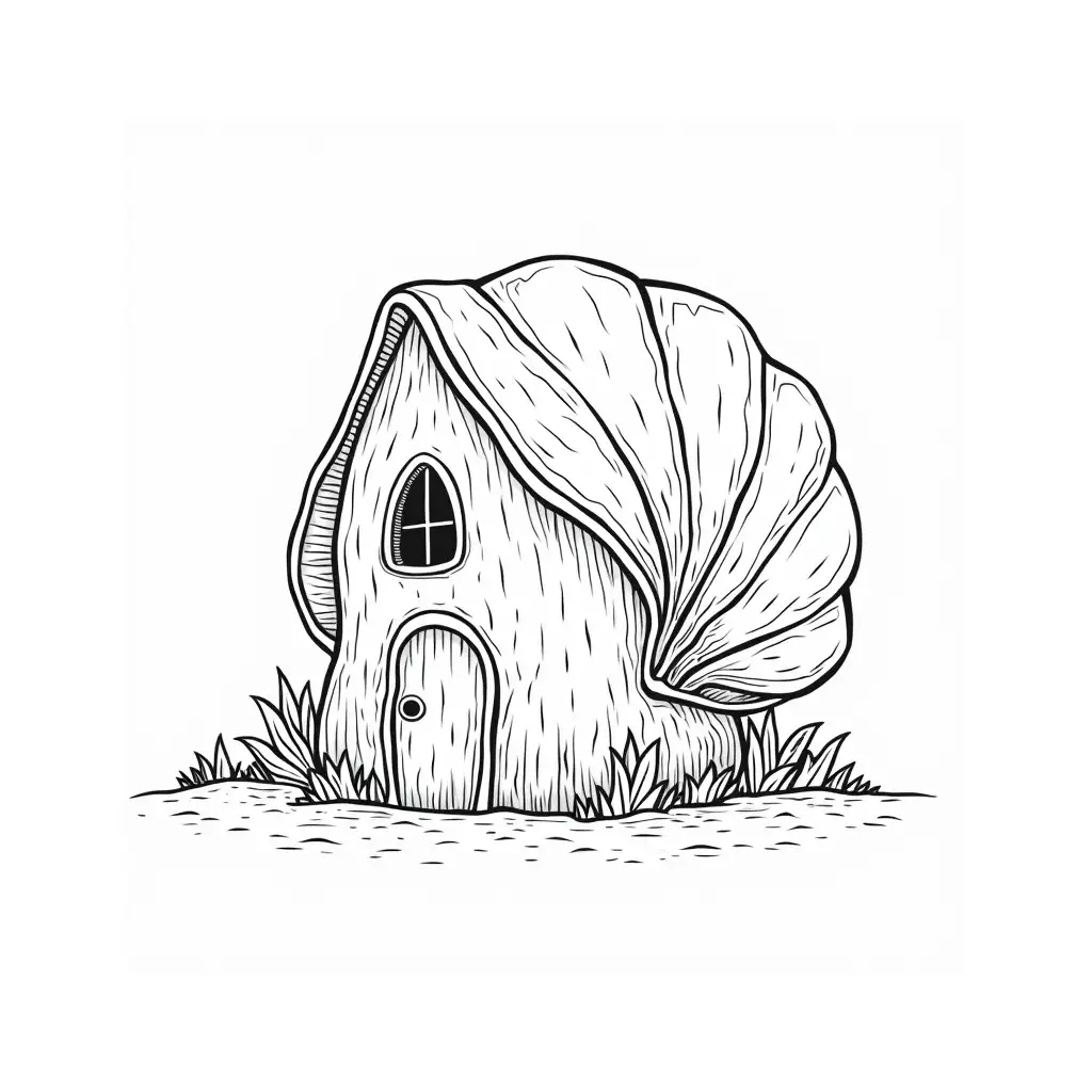 Whimsical-Fairy-Shell-House-Bold-Line-Art-for-Coloring