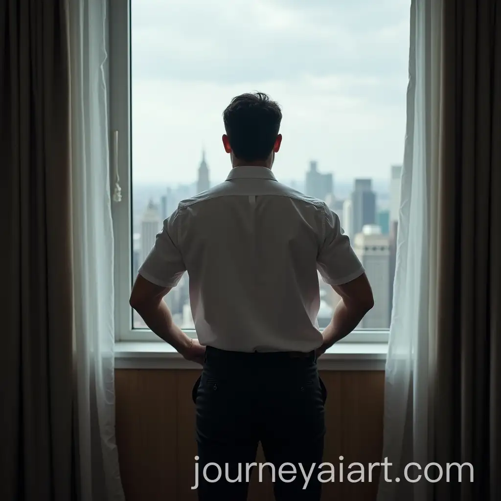 Man-with-Impressive-Muscles-in-Luxurious-Office-Viewing-the-Cityscape