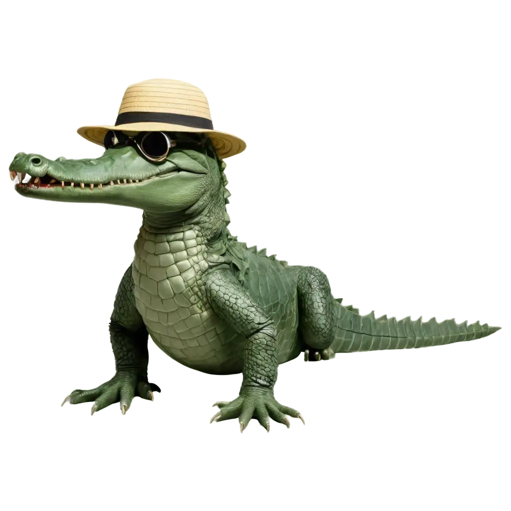 Crocodile-Wearing-a-Sun-Hat-and-Smoking-Mask-HighQuality-PNG-Image-for-Creative-Projects