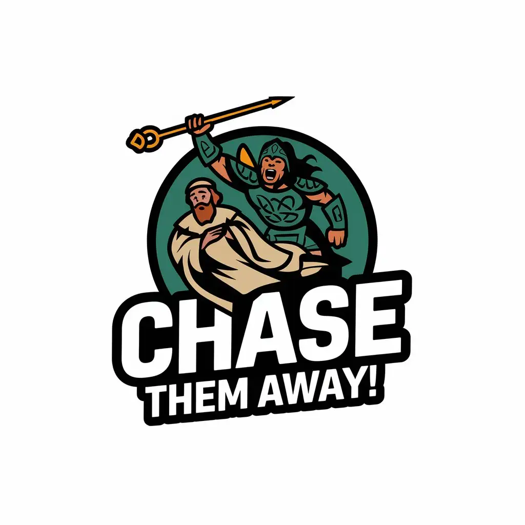 LOGO Design for Chase Them Away Christian Priest Chased by Celtic Warrior with Golden Spear