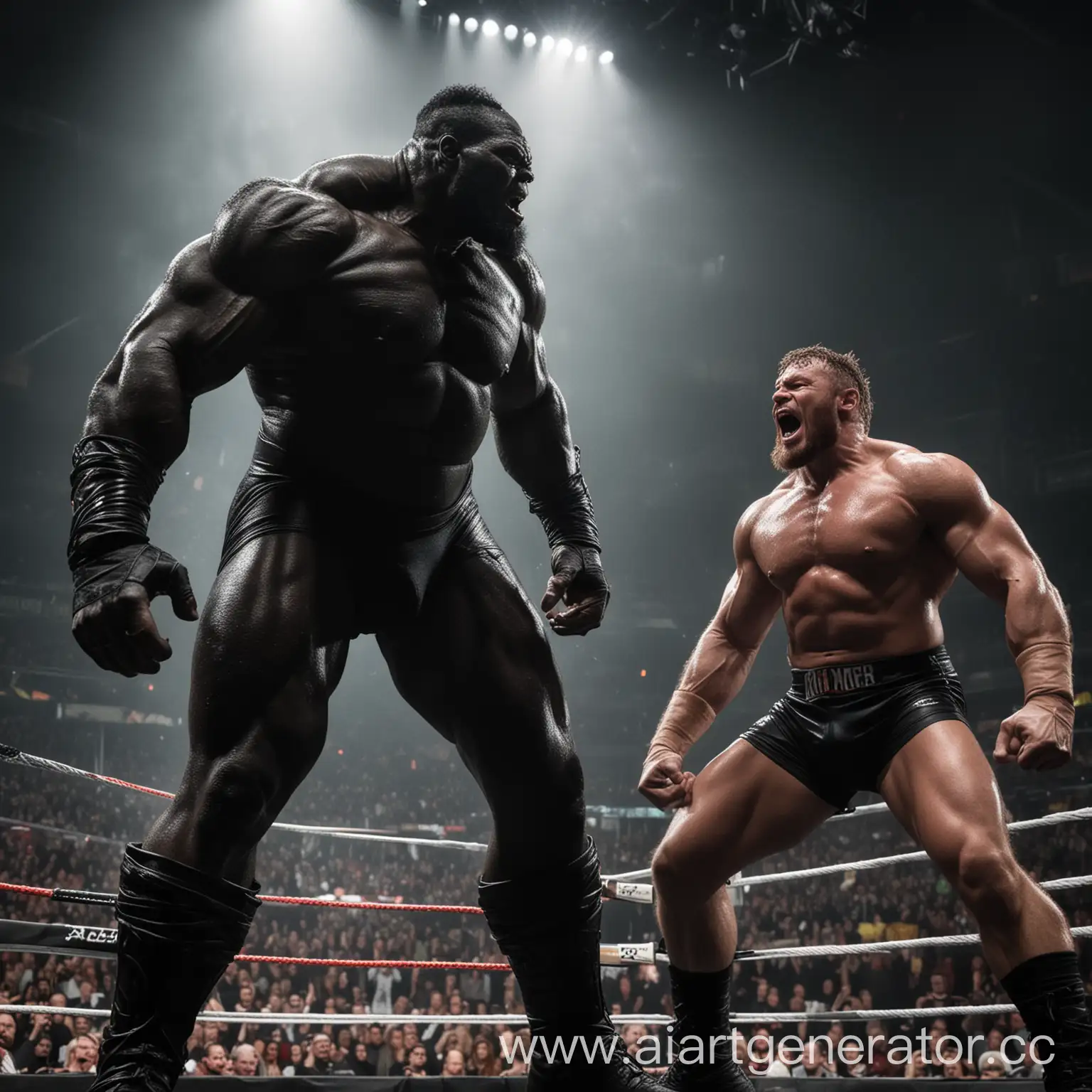 Intense-WWE-Standoff-Between-Black-Giant-and-Normal-Height-Wrestler