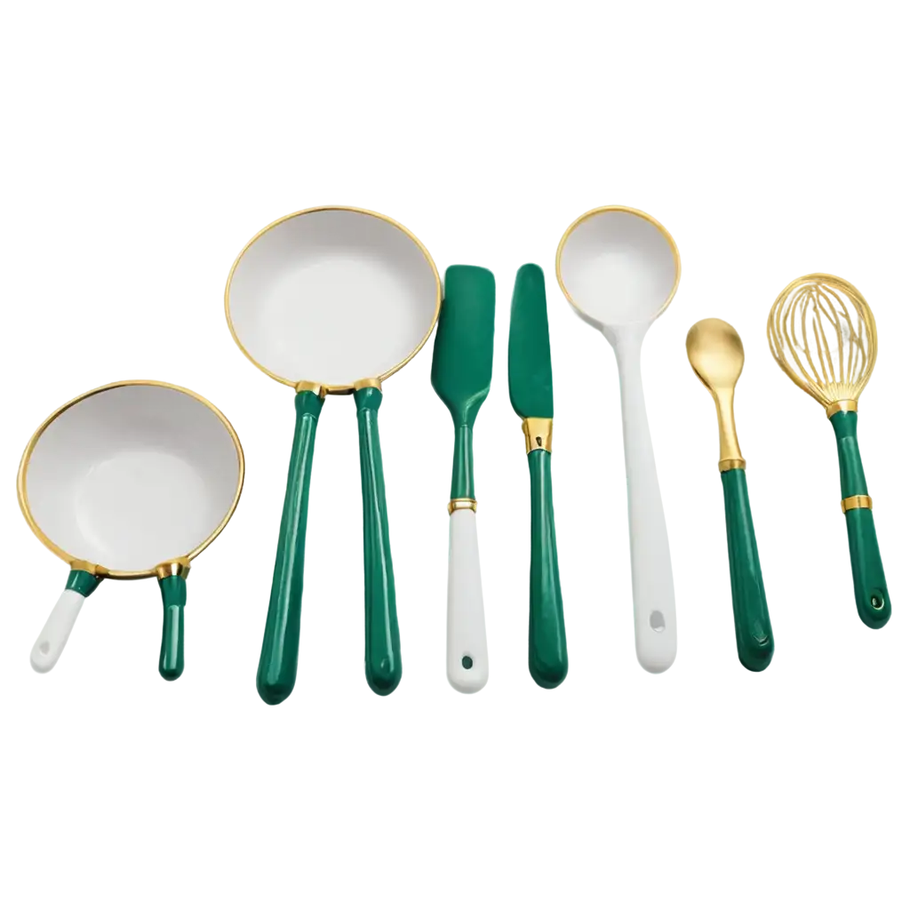 Elegant-Kitchenware-Set-PNG-in-White-Gold-and-Emerald-Colors-HighQuality-Image-for-Versatile-Uses