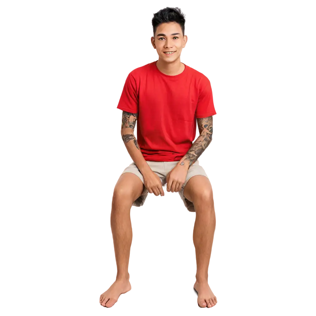 PNG-Image-of-an-Indonesian-Man-with-Spiky-Hair-Red-Shirt-and-Tattoos-Perfect-for-Diverse-Digital-Projects