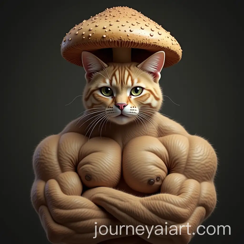 Bodybuilder-Cat-with-Mushroom-on-Head-in-Fantasy-Setting