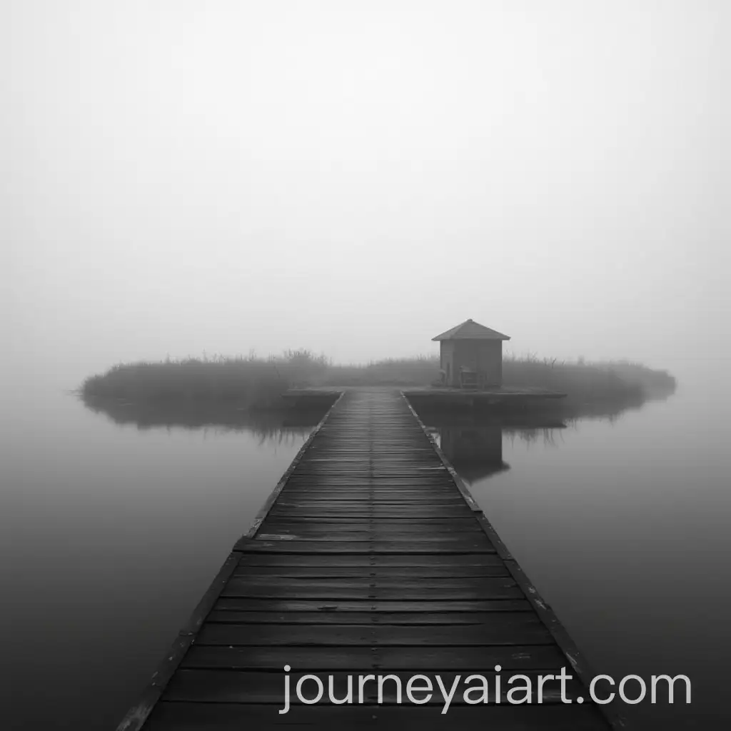 Foggy-Black-and-White-Long-Exposure-of-Wooden-Bridge-and-Birdhouse