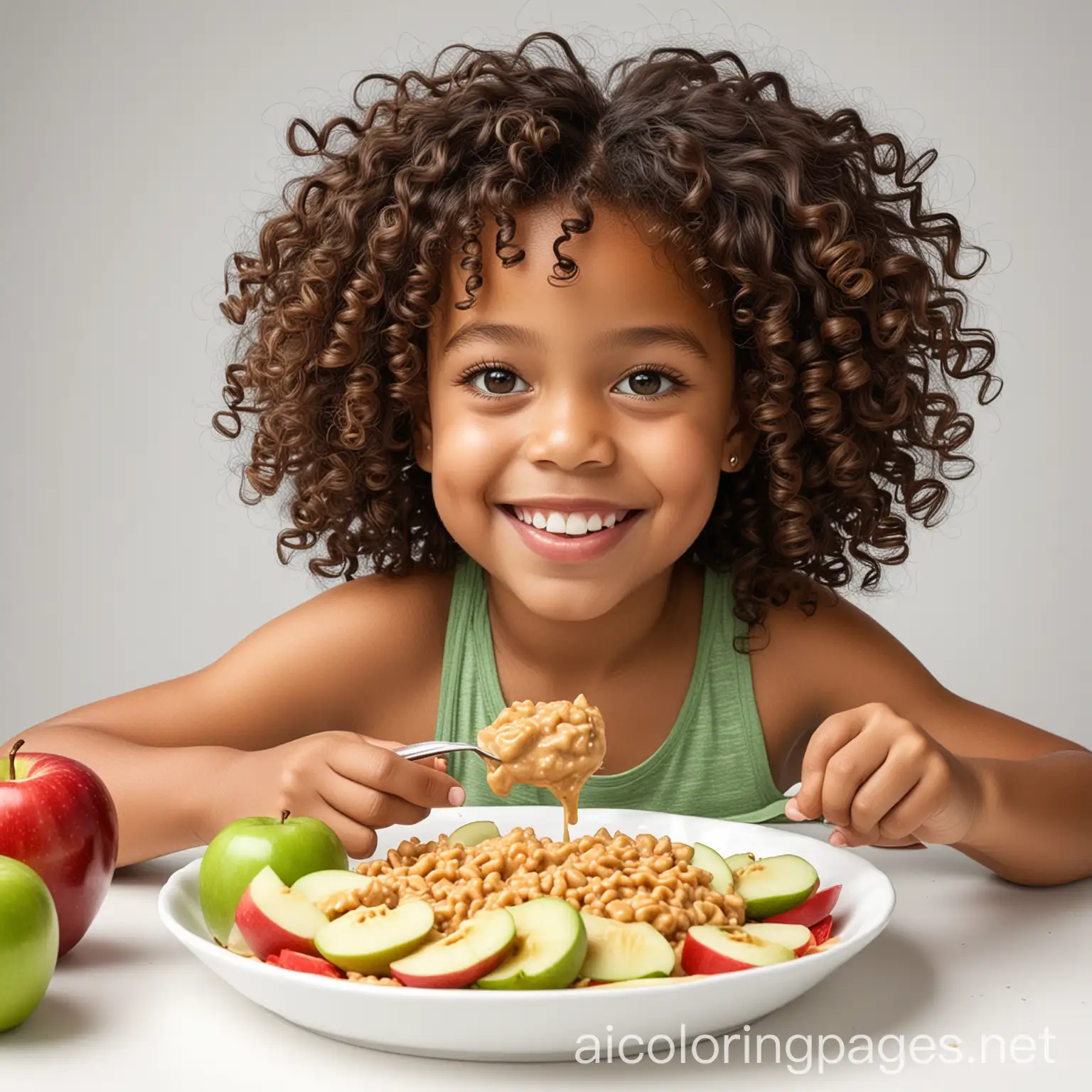 Child-African-American-Enjoying-Apple-Slices-with-Peanut-Butter