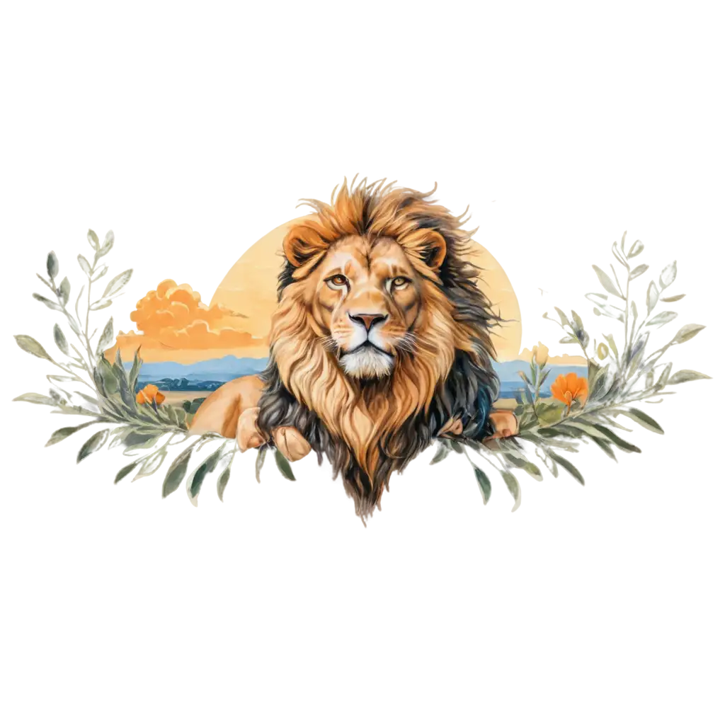 Majestic-Lion-of-Judah-PNG-Image-with-Peaceful-Floral-Mane-and-Sunrise-Background