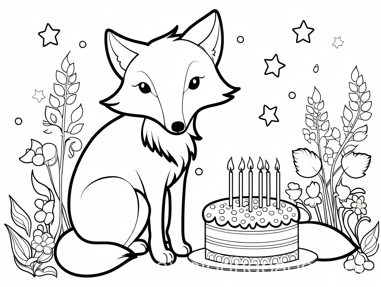 Curious-Foxs-Birthday-Party-with-Animal-Friends-Coloring-Page