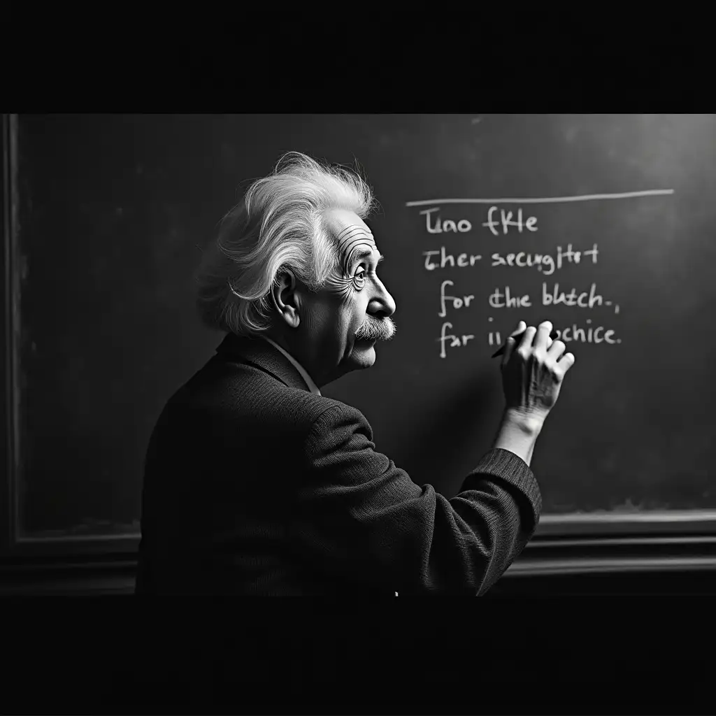 Albert Einstein Engaged in Writing Equations on a Blackboard