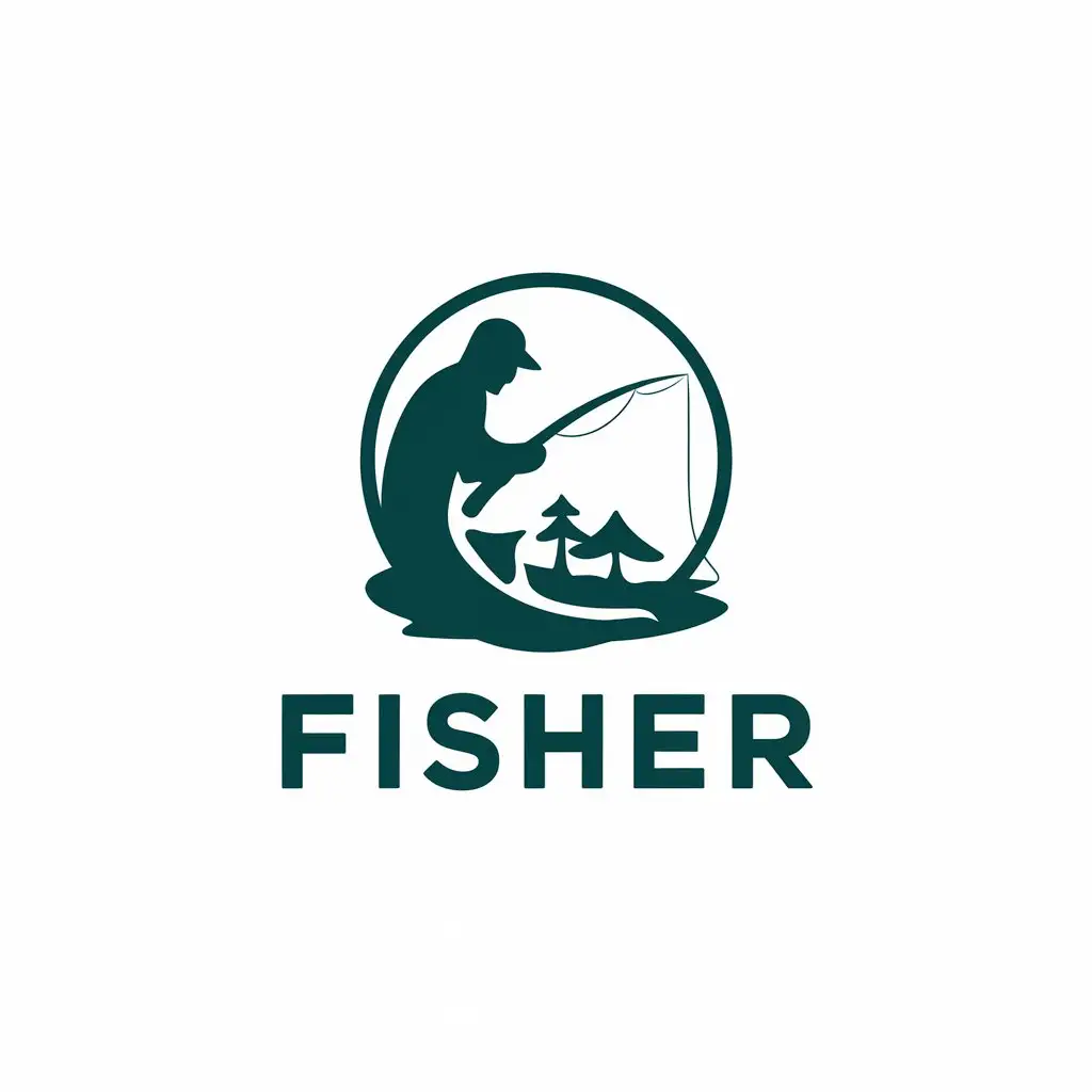 LOGO-Design-for-FISHER-Vector-Logo-with-Fisherman-and-Aren-Tree-Symbolism