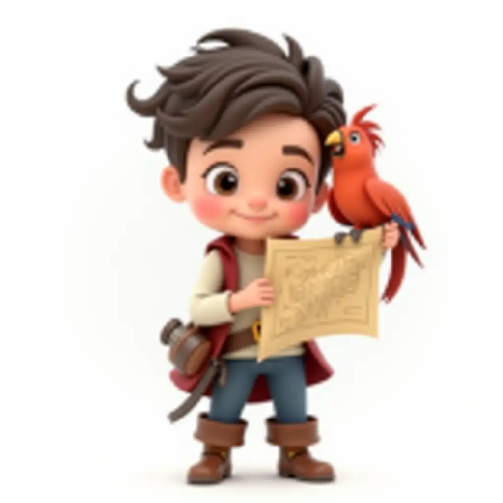 Cute-Boy-Pirate-with-Map-and-Telescope-Holding-Parrot-on-Shoulder