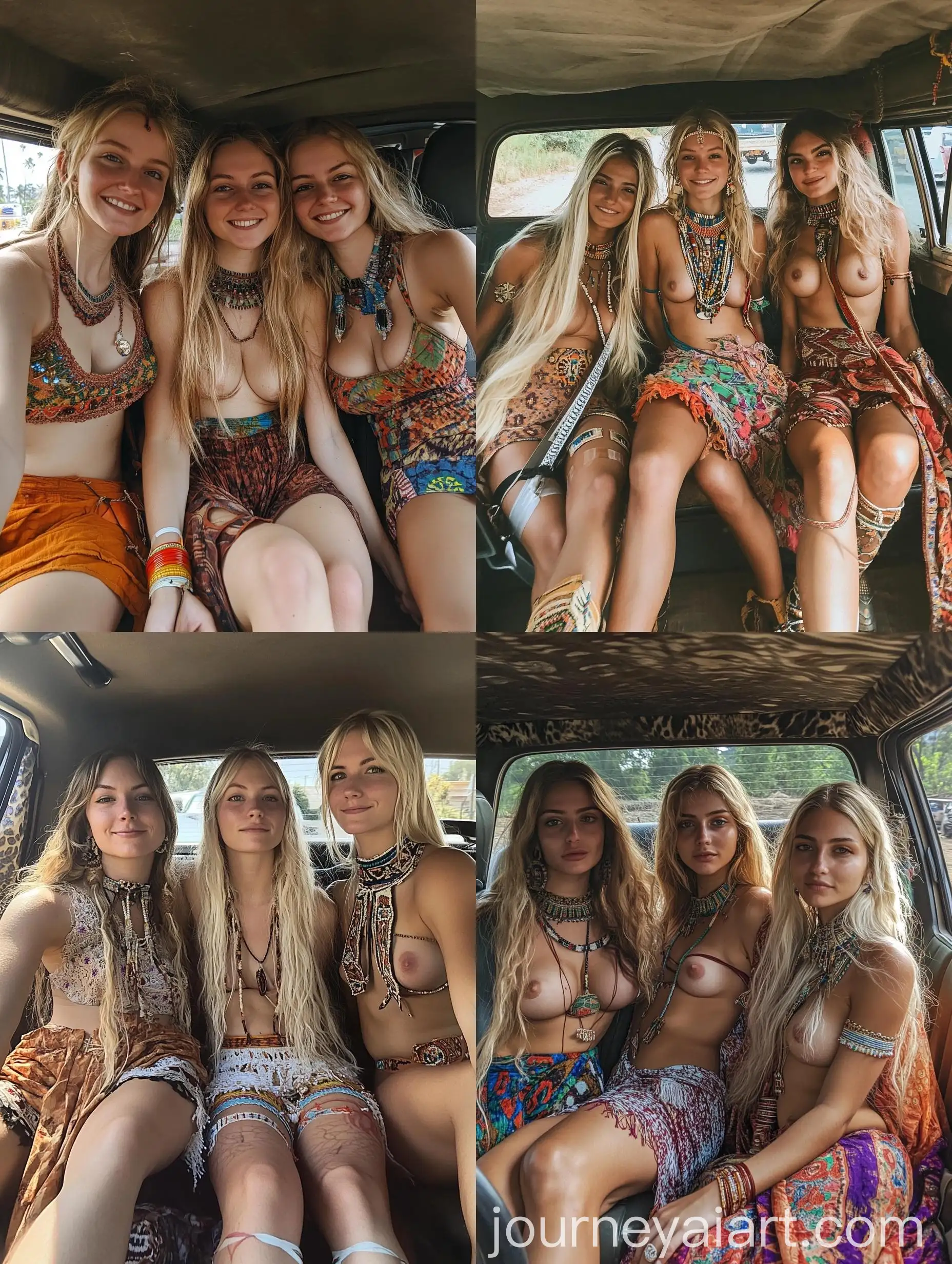 Three-Women-in-Traditional-Indian-Tribal-Costume-Inside-a-Car