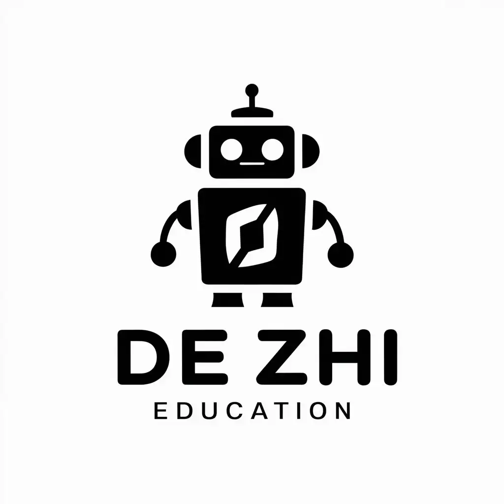 a vector logo design,with the text "de zhi", main symbol:robot,Minimalistic,be used in Education industry,clear background