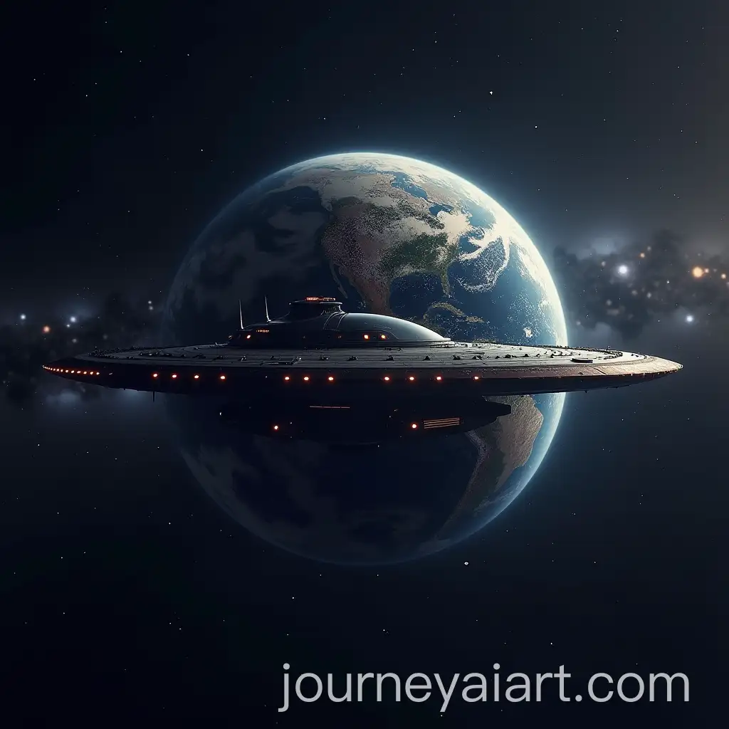 Spherical-Spaceship-Journeying-through-Outer-Space-towards-Planet-Earth