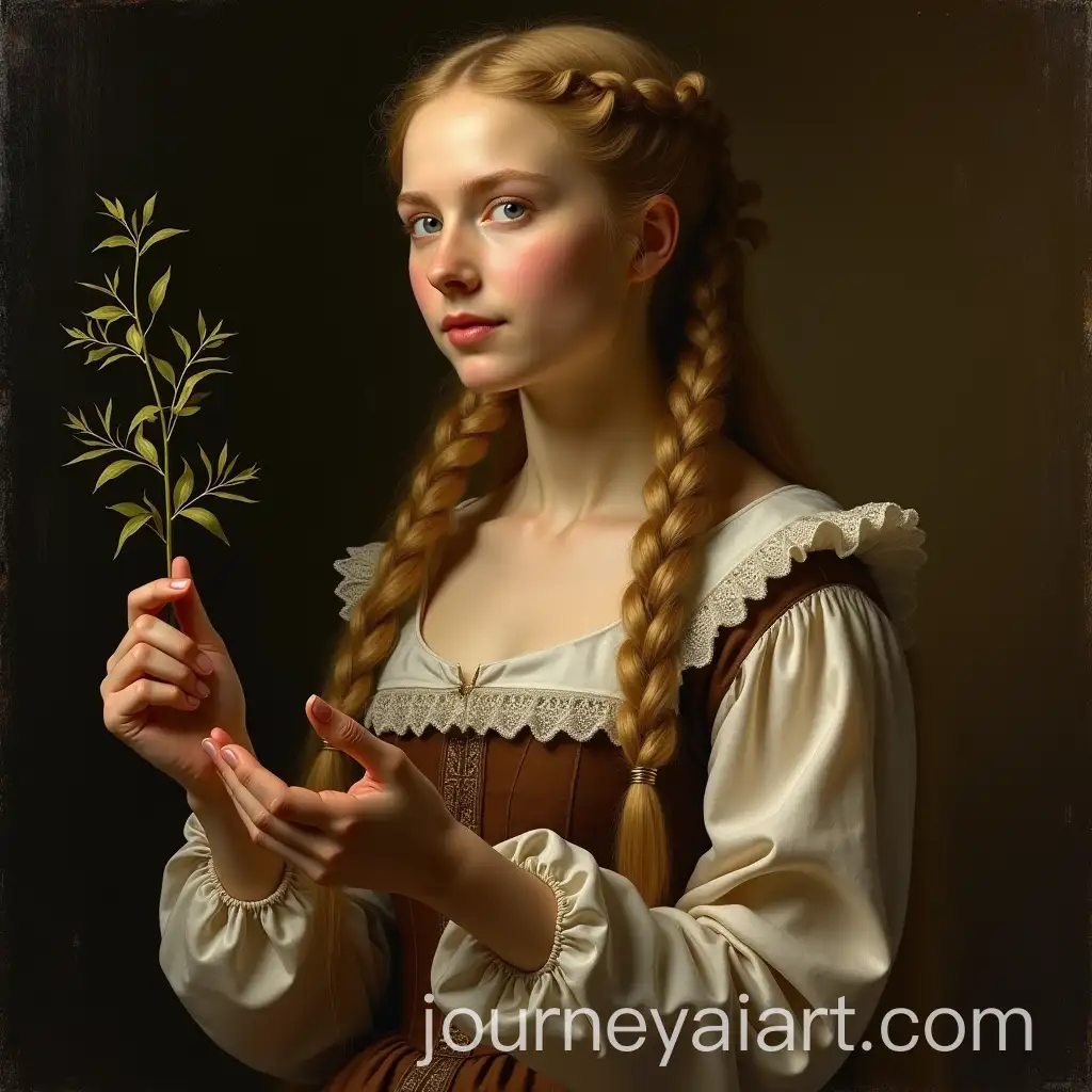 17AI-Art-Expansionth-Century-Woman-Portrait-with-Herb-in-Hand-and-Outstretched-Palm-in-Rembrandt-Style