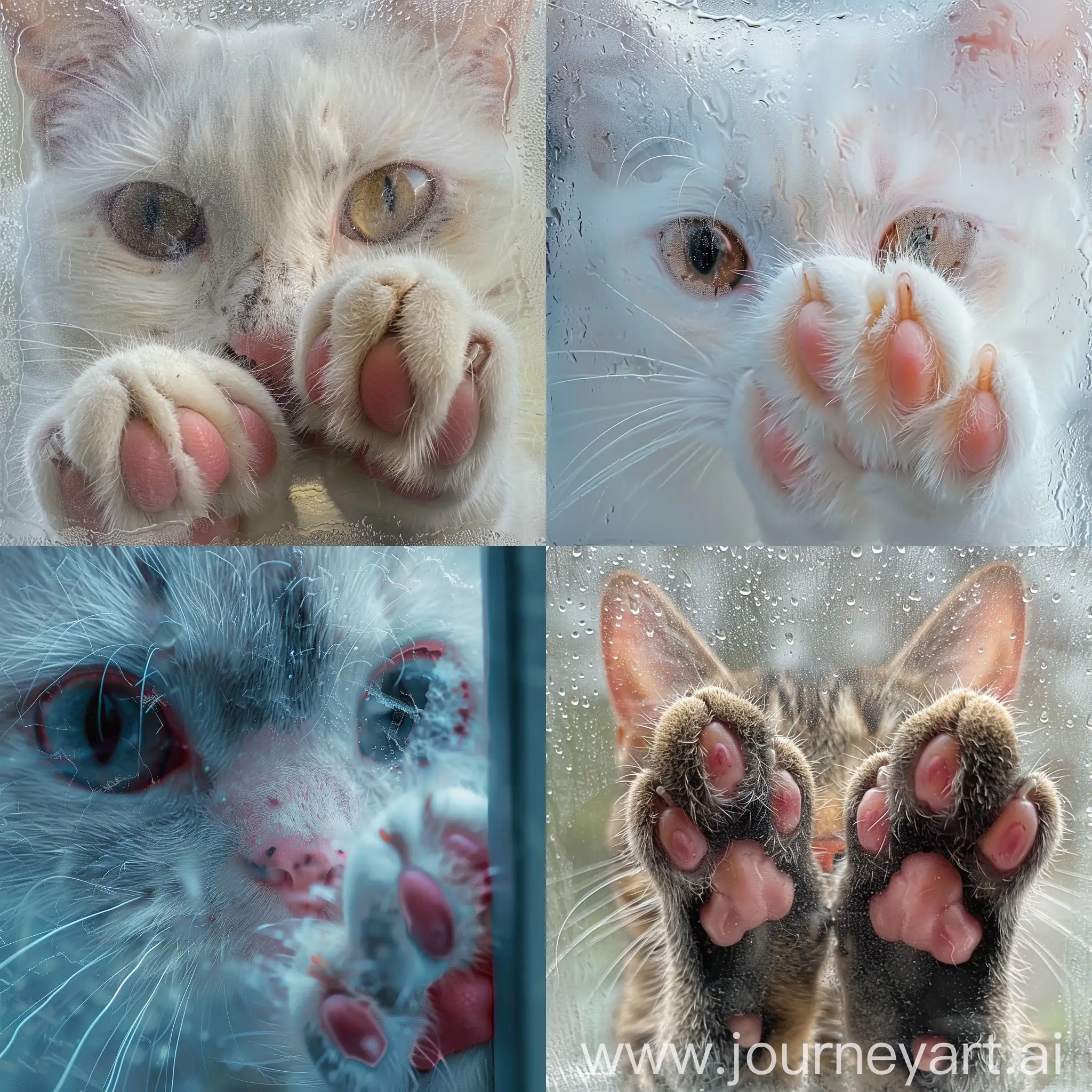 Adorable-Cat-Face-Behind-Frosted-Glass-with-Pink-Claws