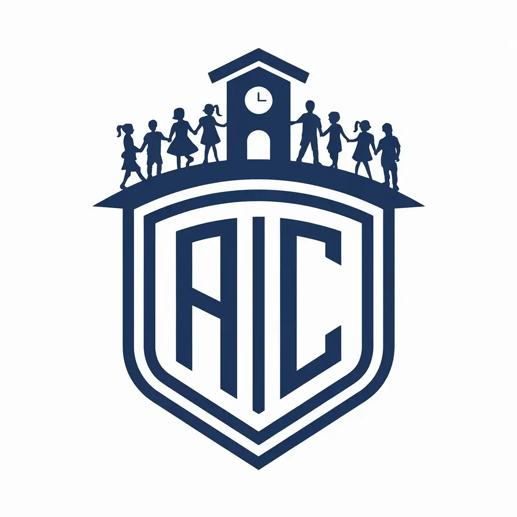 LOGO Design for AC Minimalist Shield with Children Holding Hands and School Building Icon