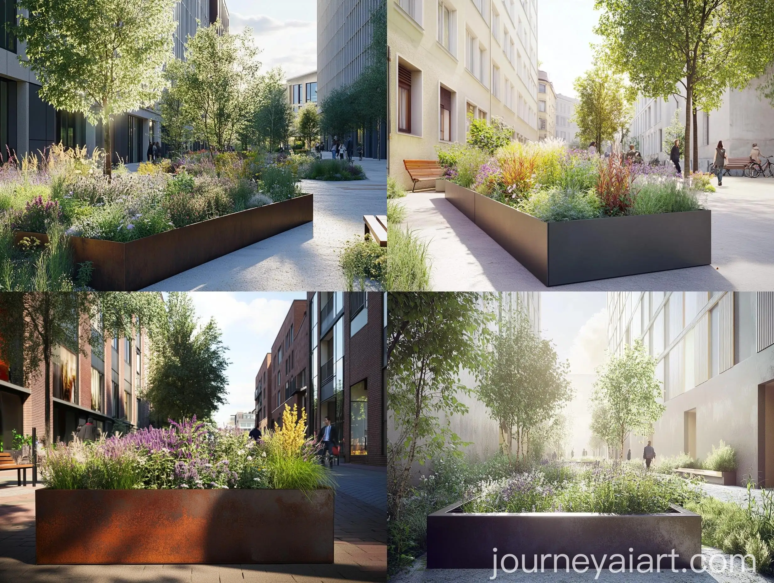 AnthraciteColored-Metal-Raised-Bed-Frame-with-Perennial-Garden-in-Urban-Setting